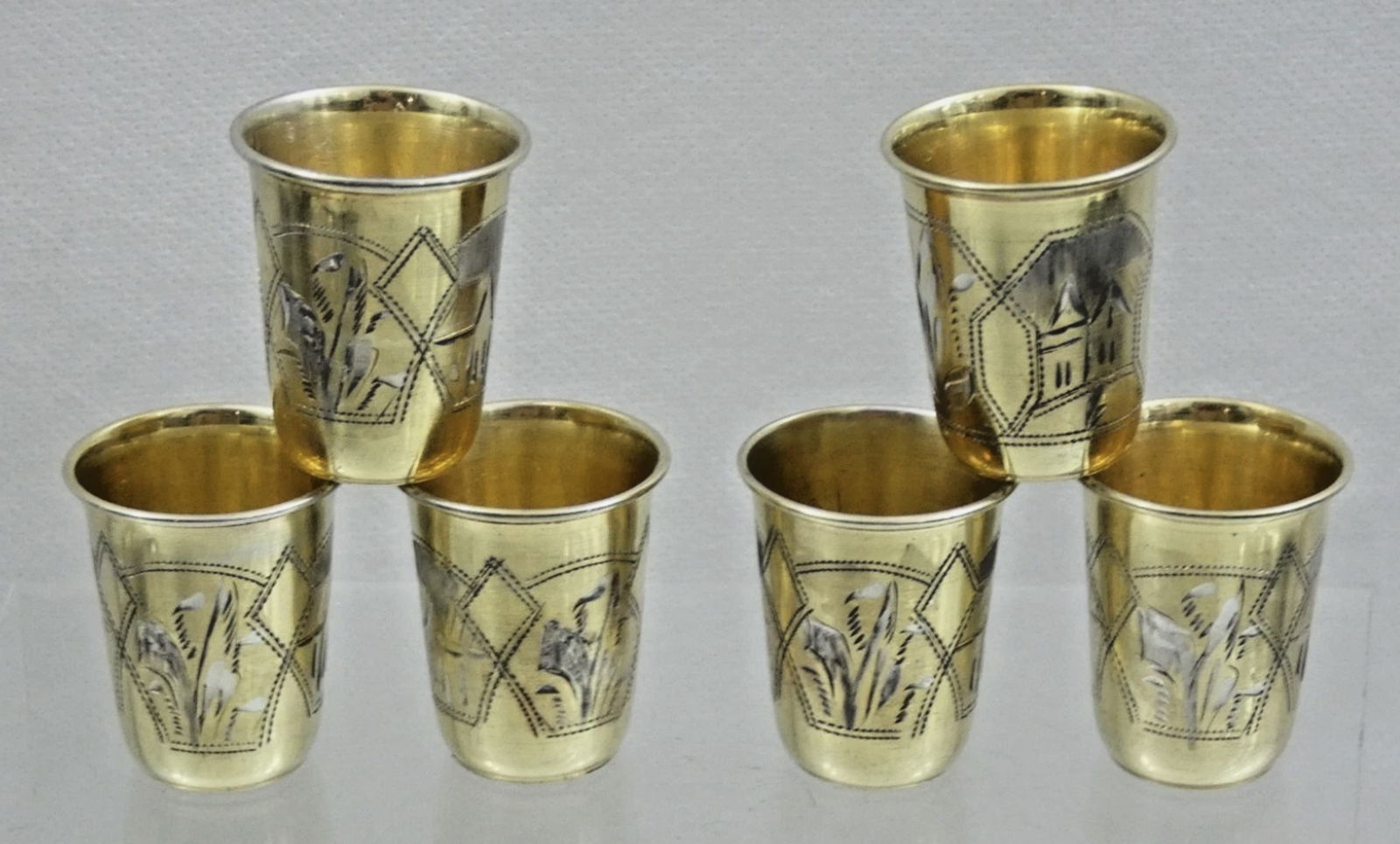 RUSSIAN 84 SILVER set of 6 VODKA CORDIAL SHOT CUPS (1 of 6)