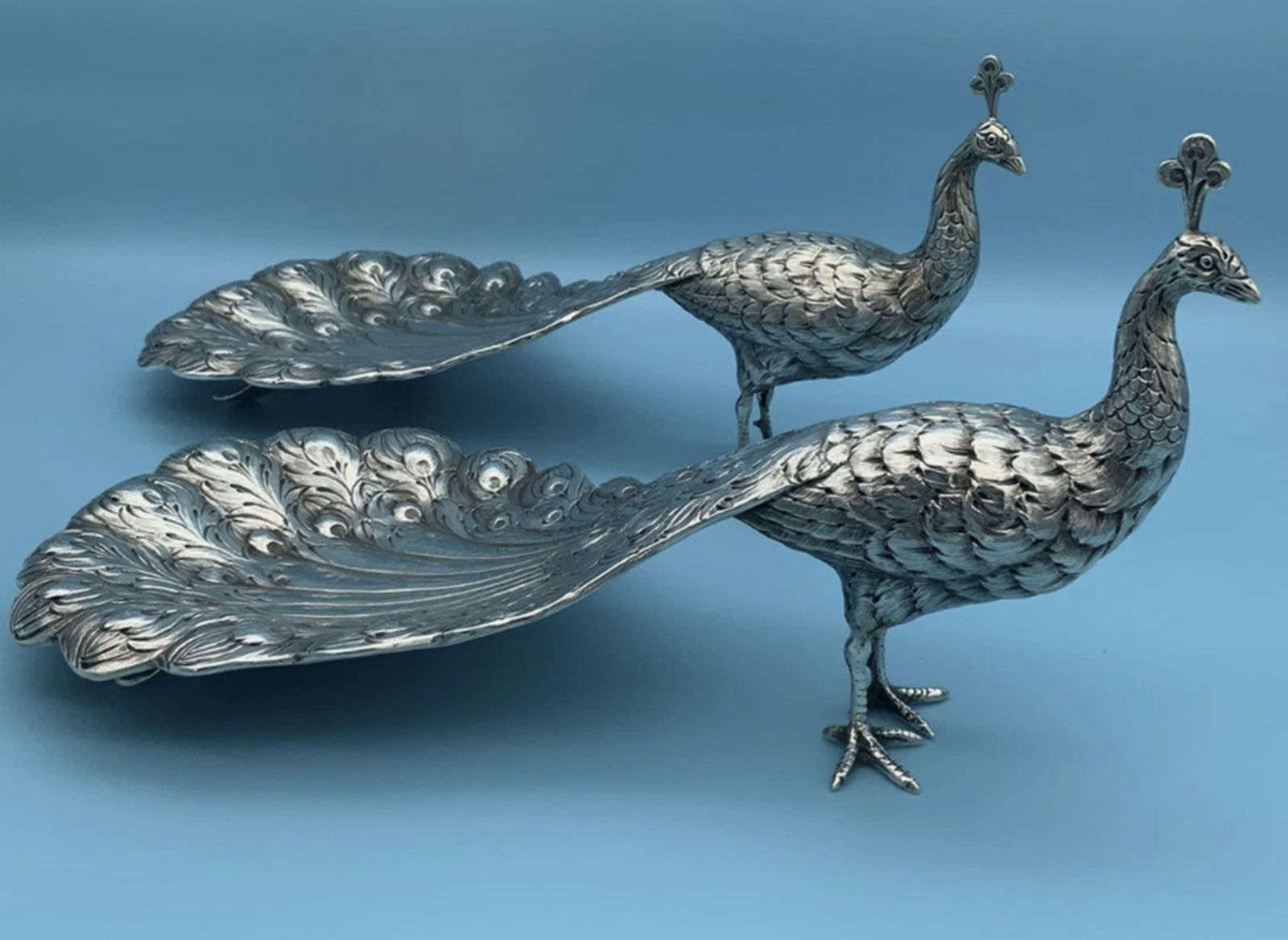 Sterling Silver Pair of Peacock Pheasant Tray Dish Bowl (1 of 8)