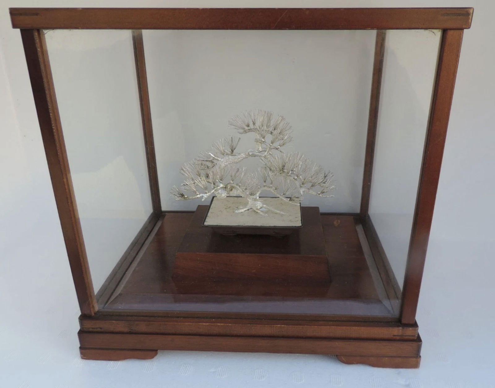 Japanese Sterling Silver Bonsai Pine Tree Sculpture Hand Crafted With Wooden Display Case (1 of 8)