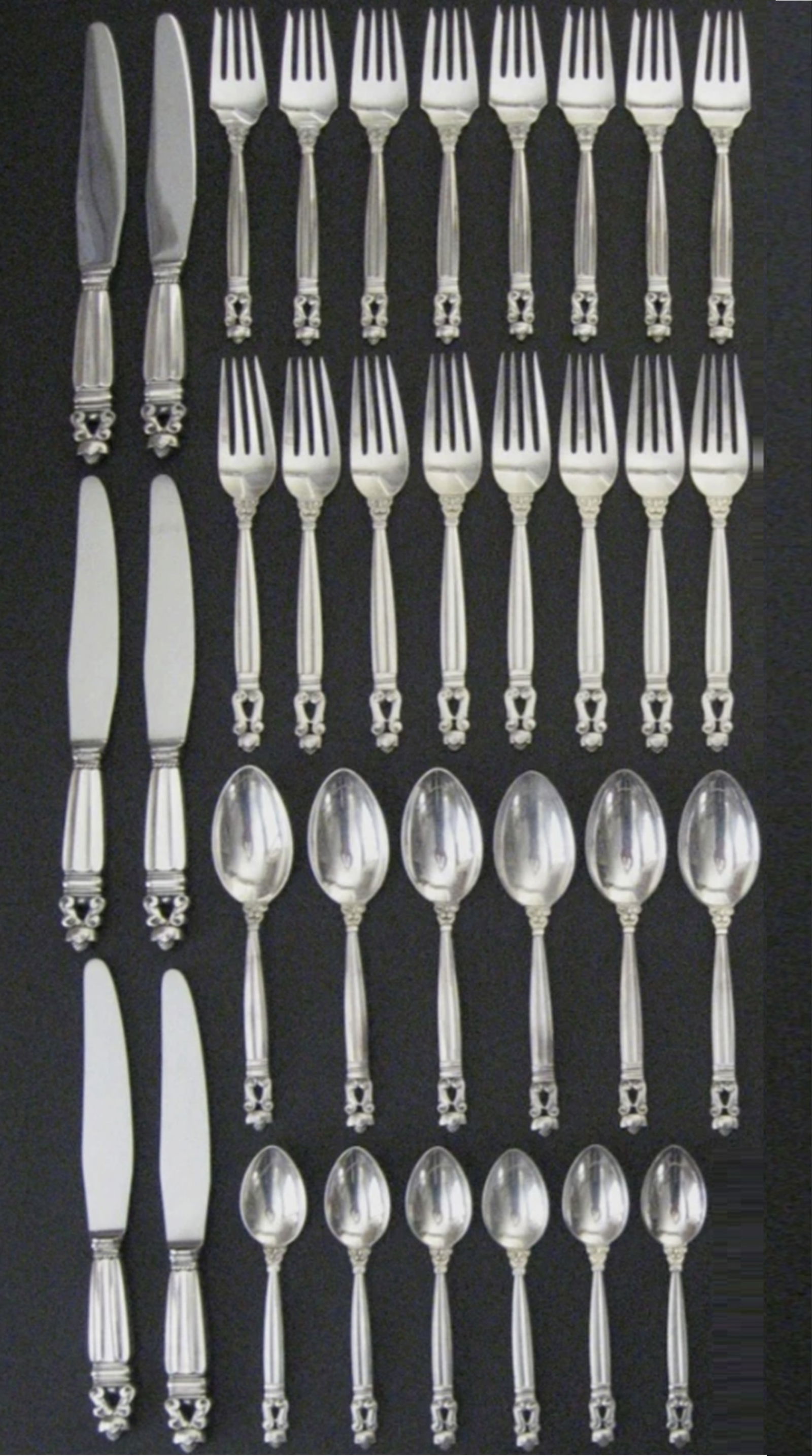 Georg Jensen Sterling Silver ACORN Flatware Service Set for 6. (1 of 9)