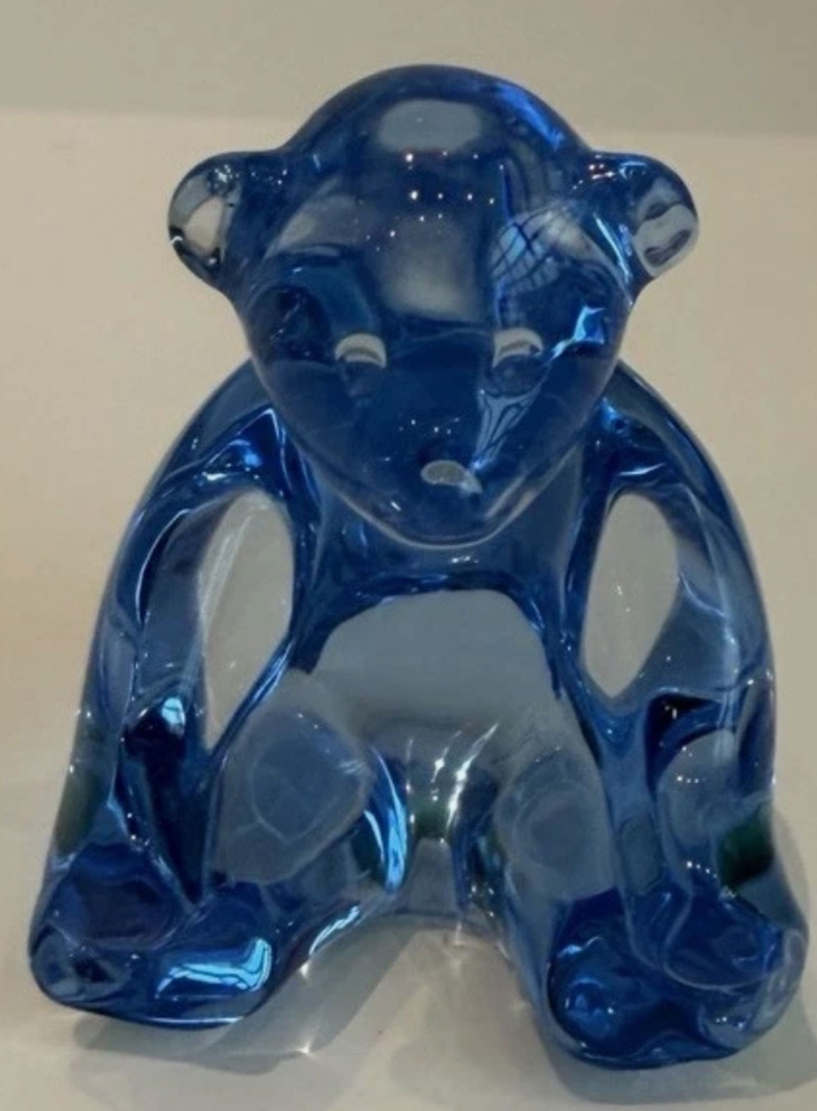 Baccarat Signed Crystal Blue Spinning Bear Cub Figurine Paperweight (1 of 1)