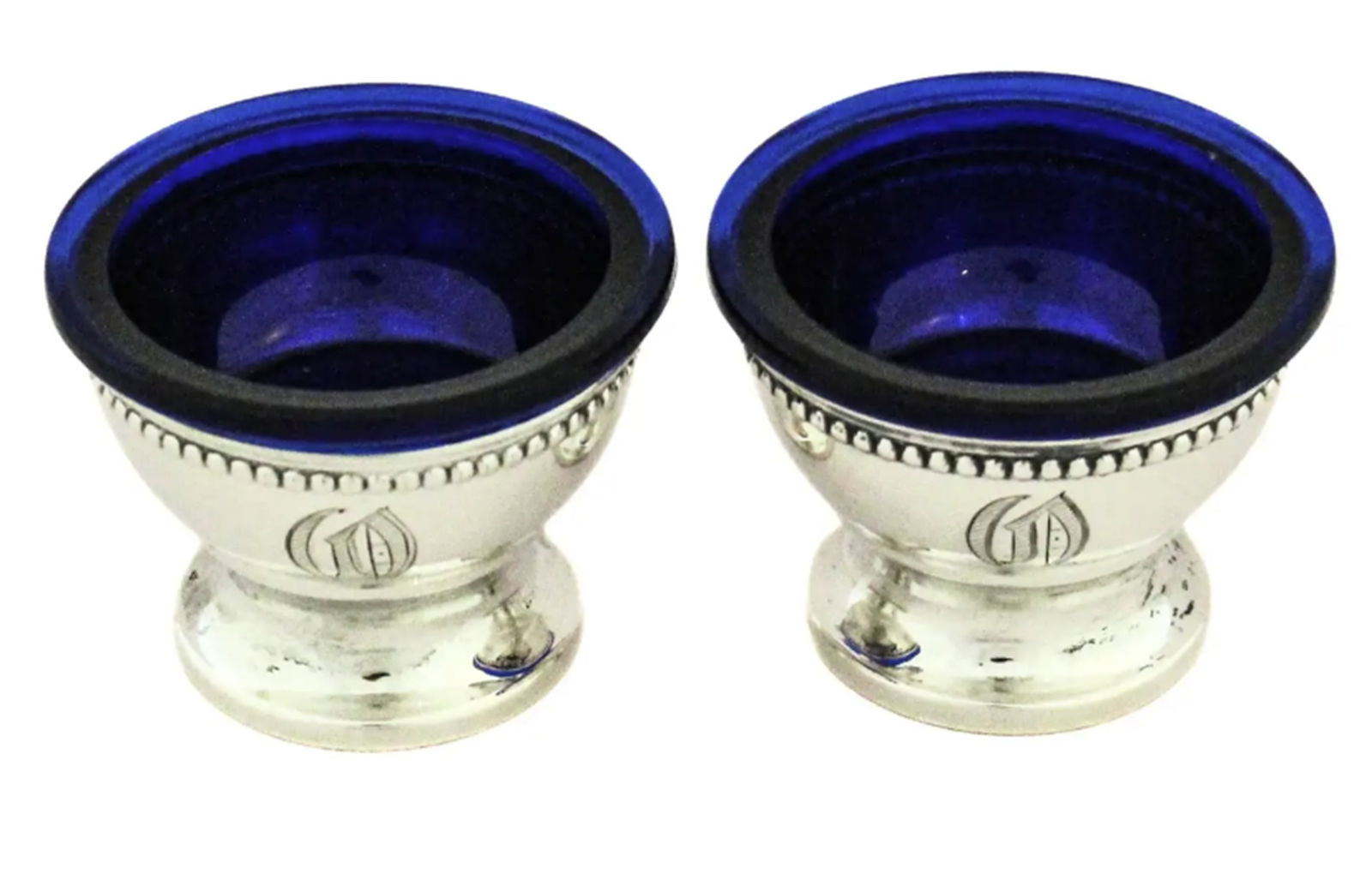Reed And Barton Sterling Silver Pair of Salt Cellars With Cobalt Blue Inserts (1 of 5)
