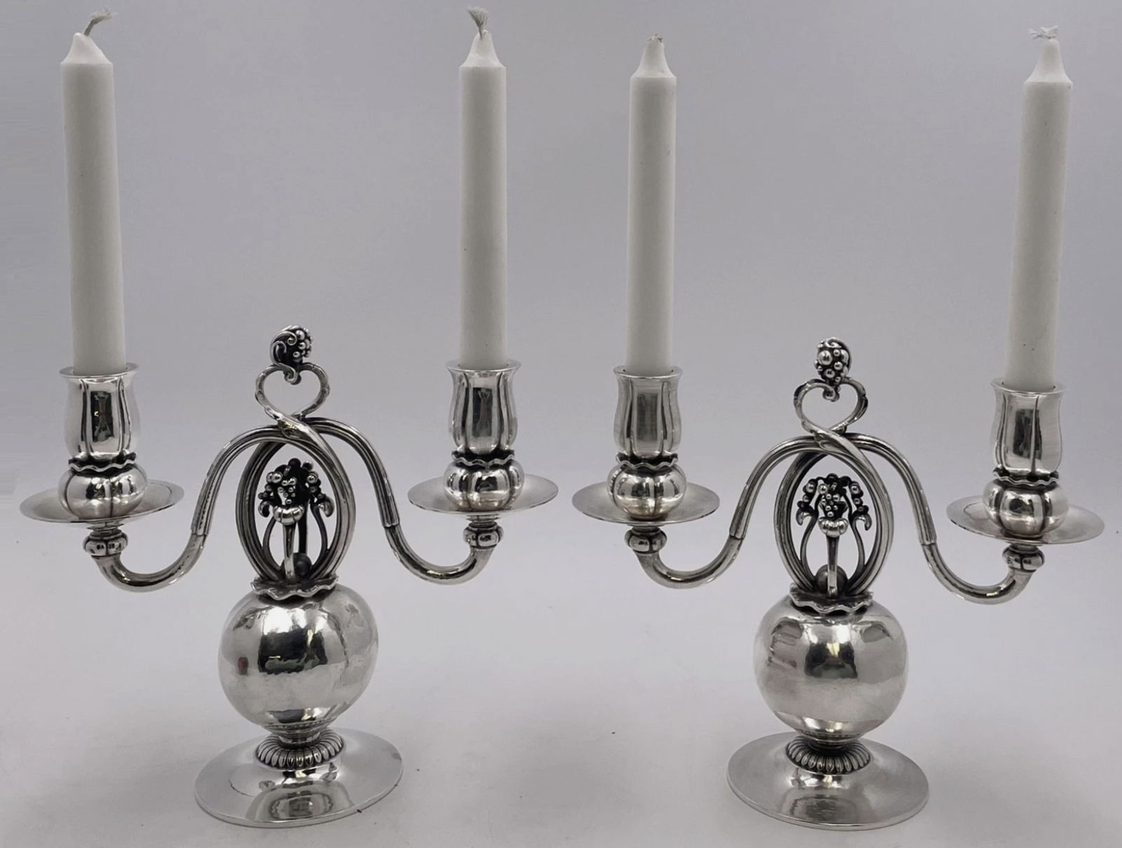 Pair of Georg Jensen Sterling Silver 2-Light Candelabra #324 Pomegranate (1 of 8)