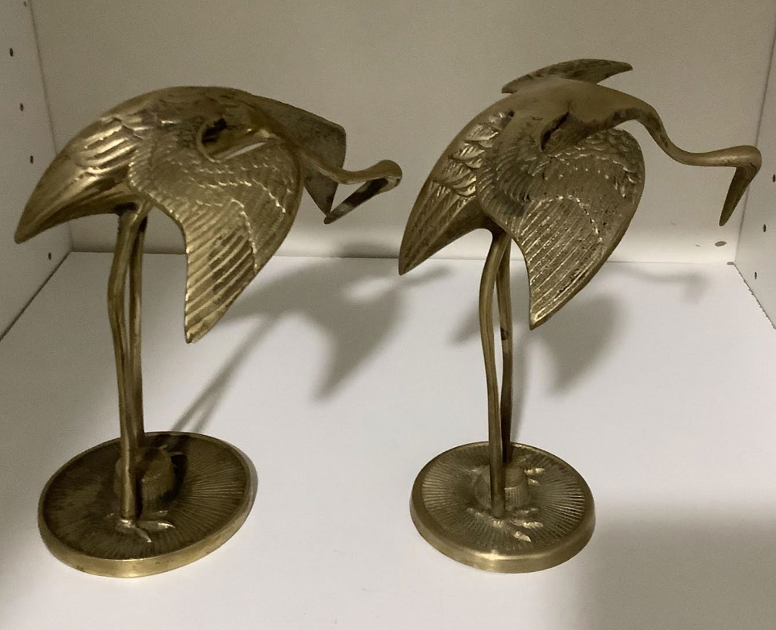 Pair of Leonard Signed Brass Crane Figurine Made in Korea: Pair of Leonard Signed Brass Cranes Figurines Made in Korea Measures approx 7 inches talland 8 inches wide