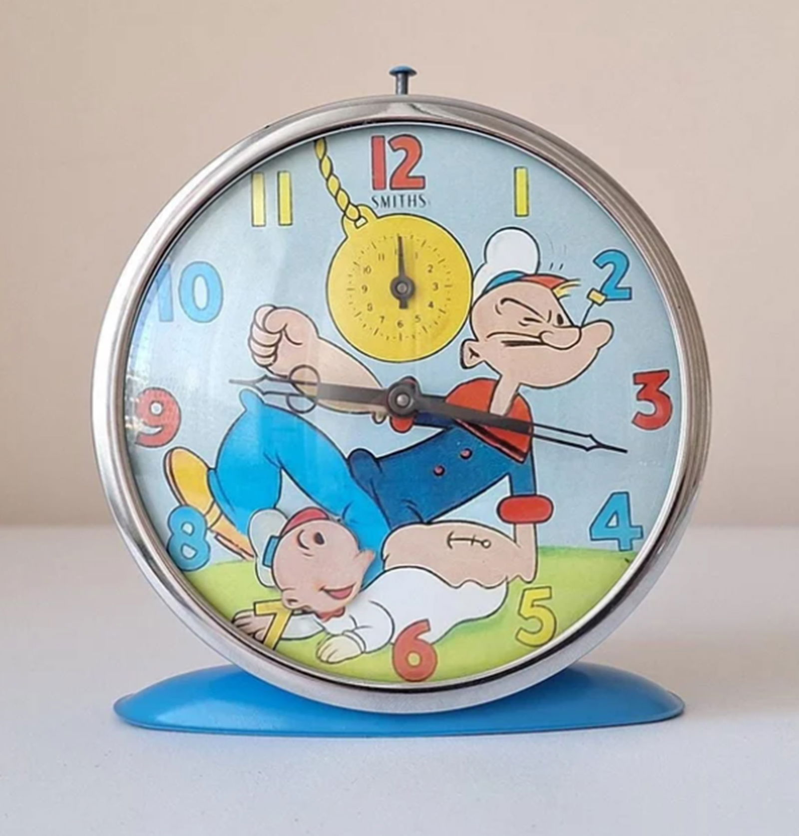 Popeye The Sailorman Popeye Wind-up Alarm Clock Works!: Rare Smiths Popeye The Sailorman Popeye Wind-up Alarm Clock. Measures approx height 12cmwidth 11.5cm