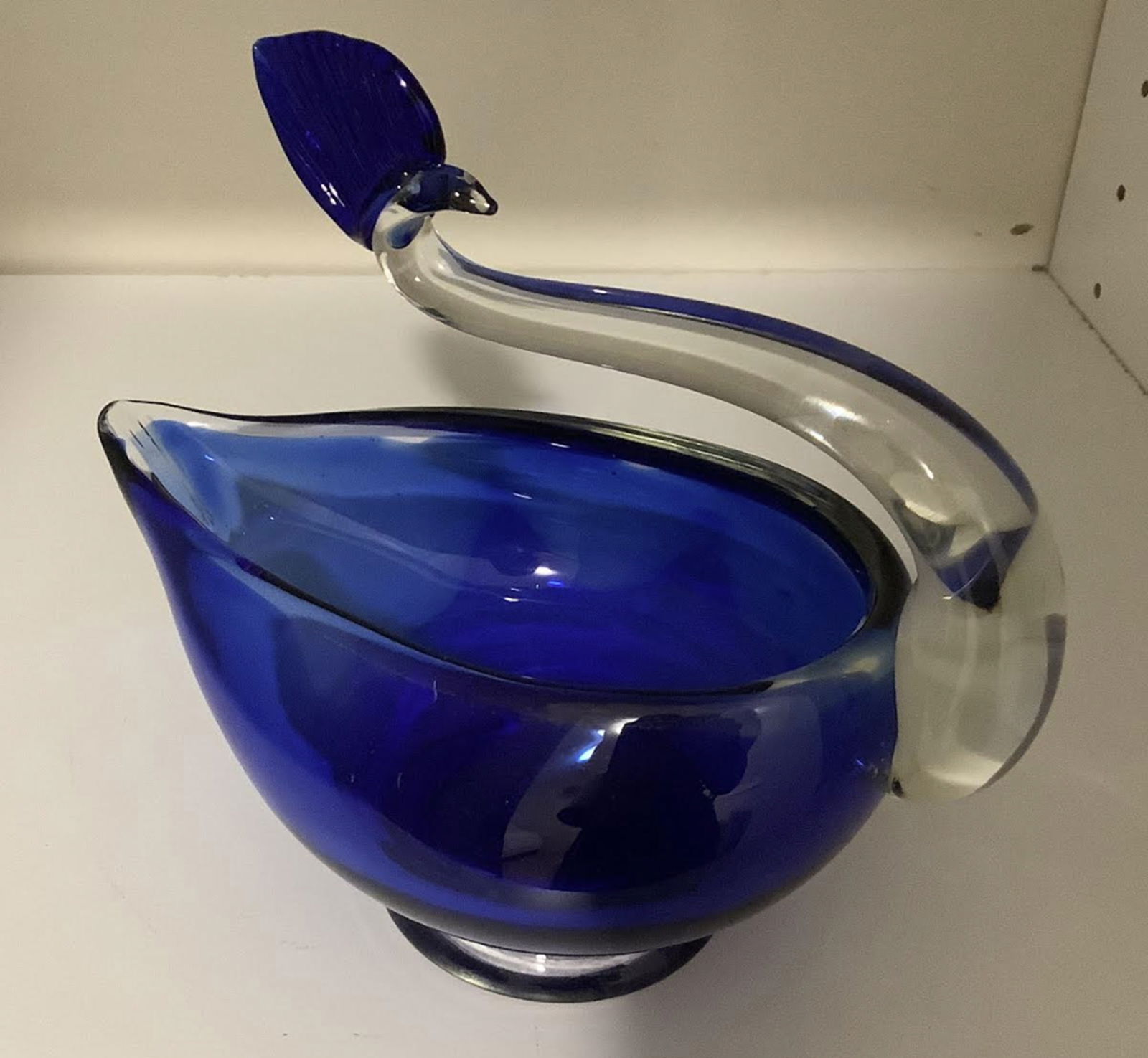 Sapphire Blue GLass Art Swan Dish Bowl: Sapphire Blue GLass Art Swan Dish Bowl Measures approx 7 inches wide and6 inches tall No Chips Or Cracks