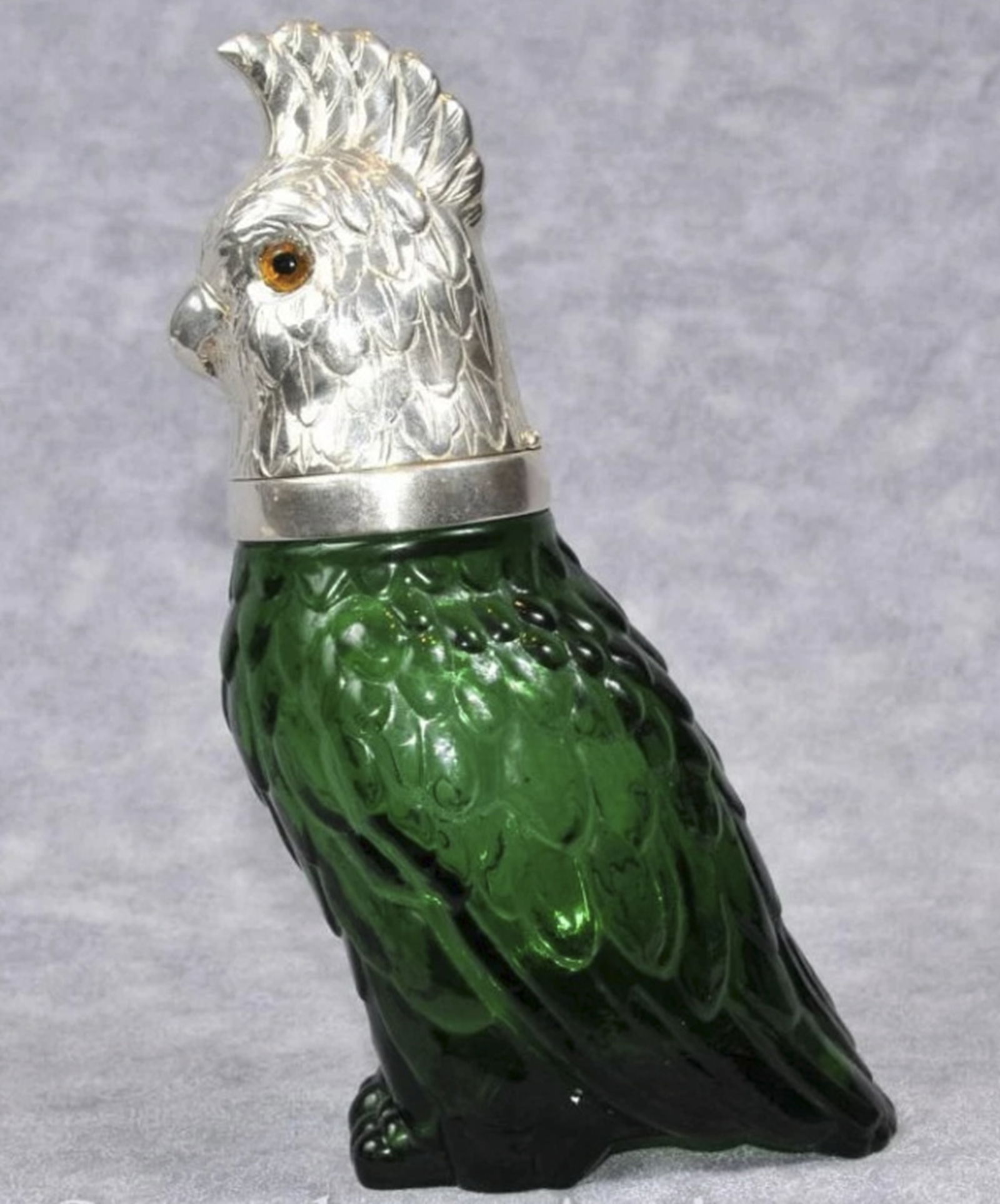 Victorian style French Emerad Green Parrot Glass and Silver Decanter (1 of 7)