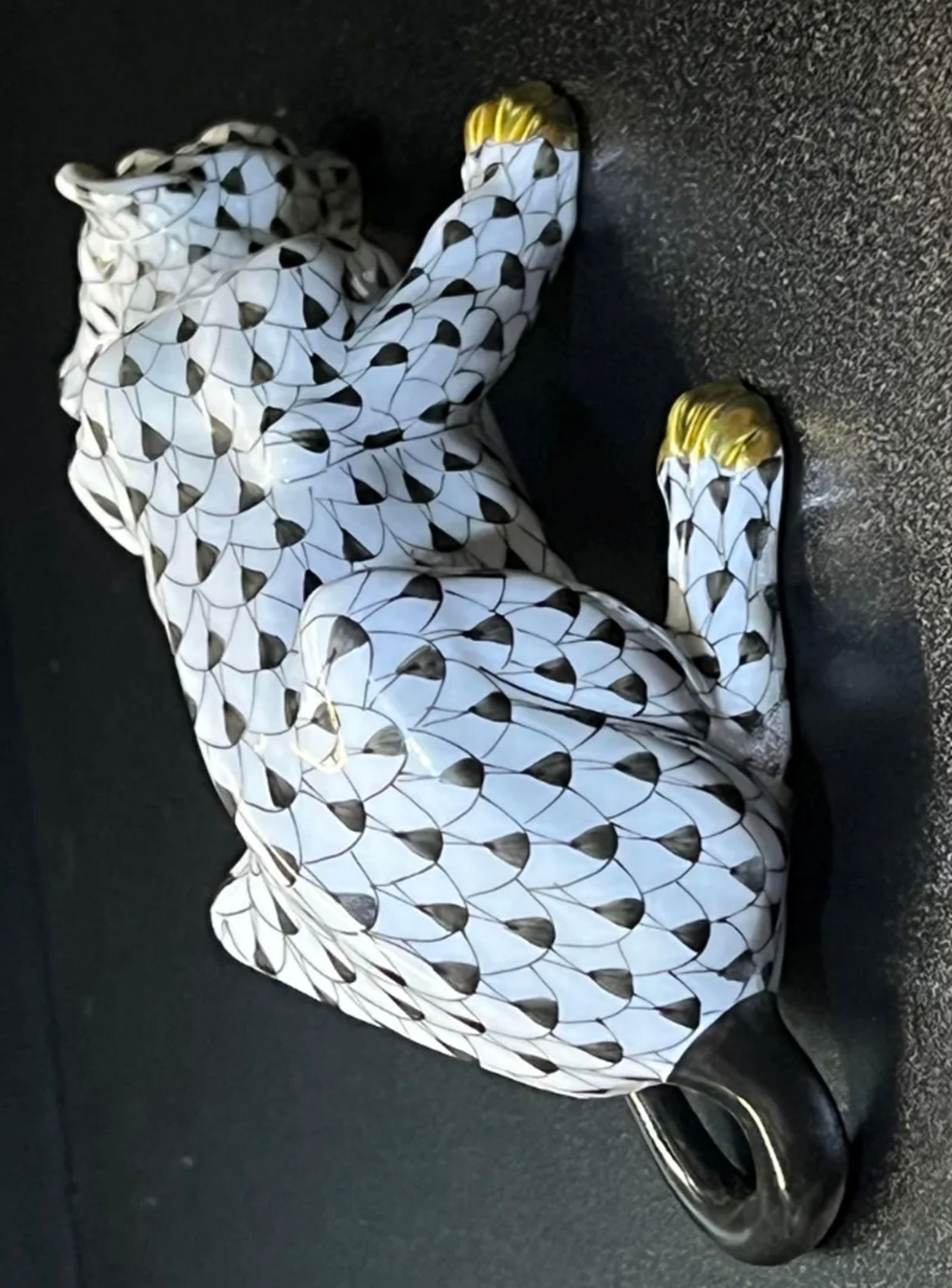 Herend Signed Porcelain Large Black Drinking Lioness Figurine With 24k Gold Accents Made in - 4