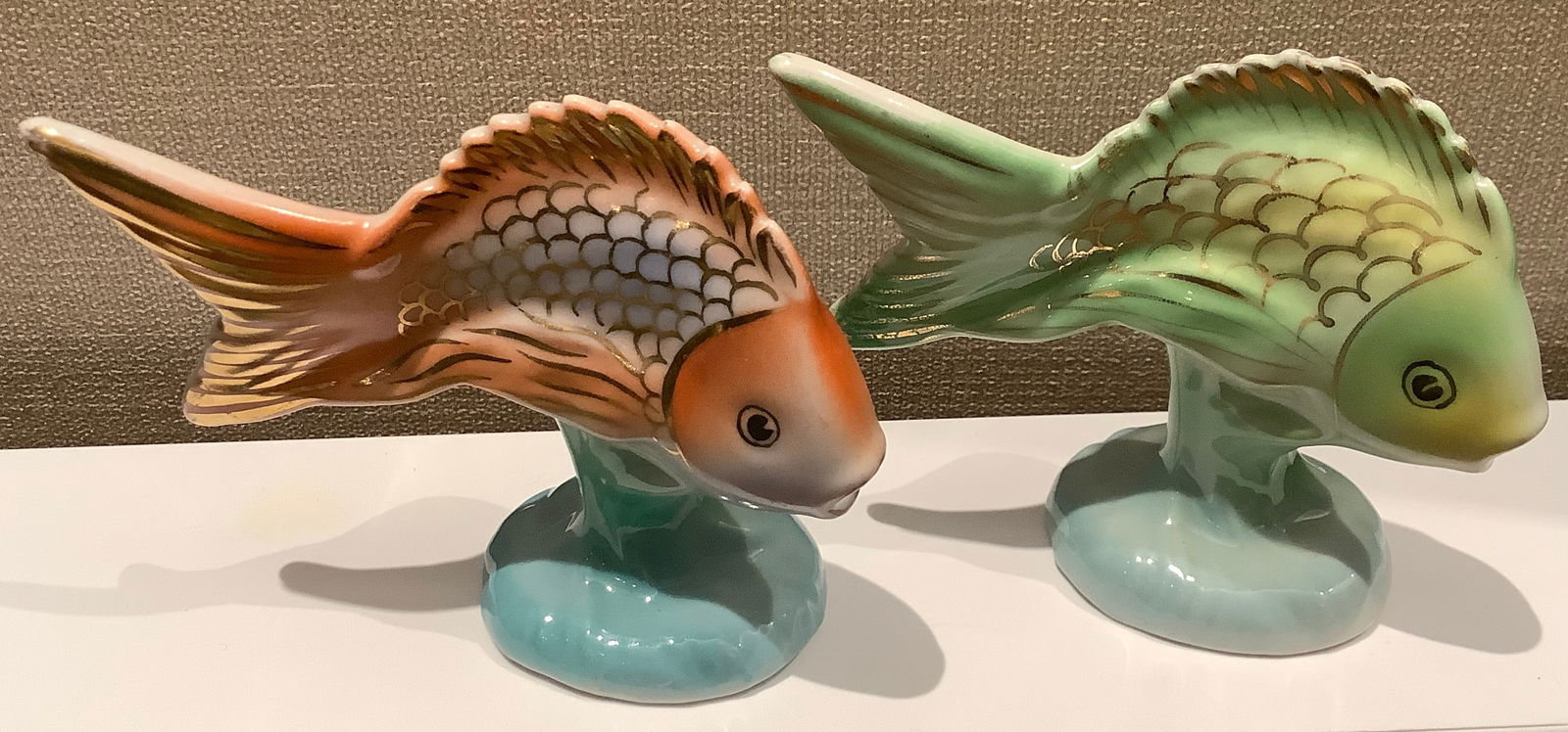 Hollohaza Hungary Signed Porcelain Fish Hand Painted With Gold Accents. set of 2 (1 of 7)