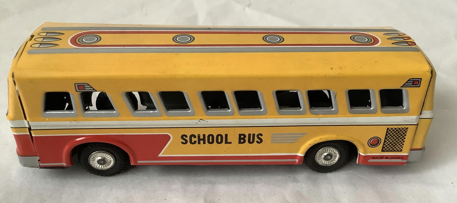 Japanese Tin Litho School Bus: Japanese Tin Litho School Bus Measures approx 6.5 inches Long X 2 inches high