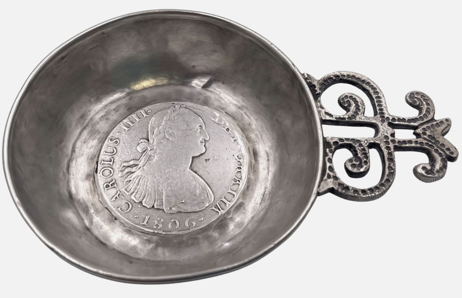 Spanish Silver Tastevin Wine Taster with Profile of Kind Charles IV (1 of 6)