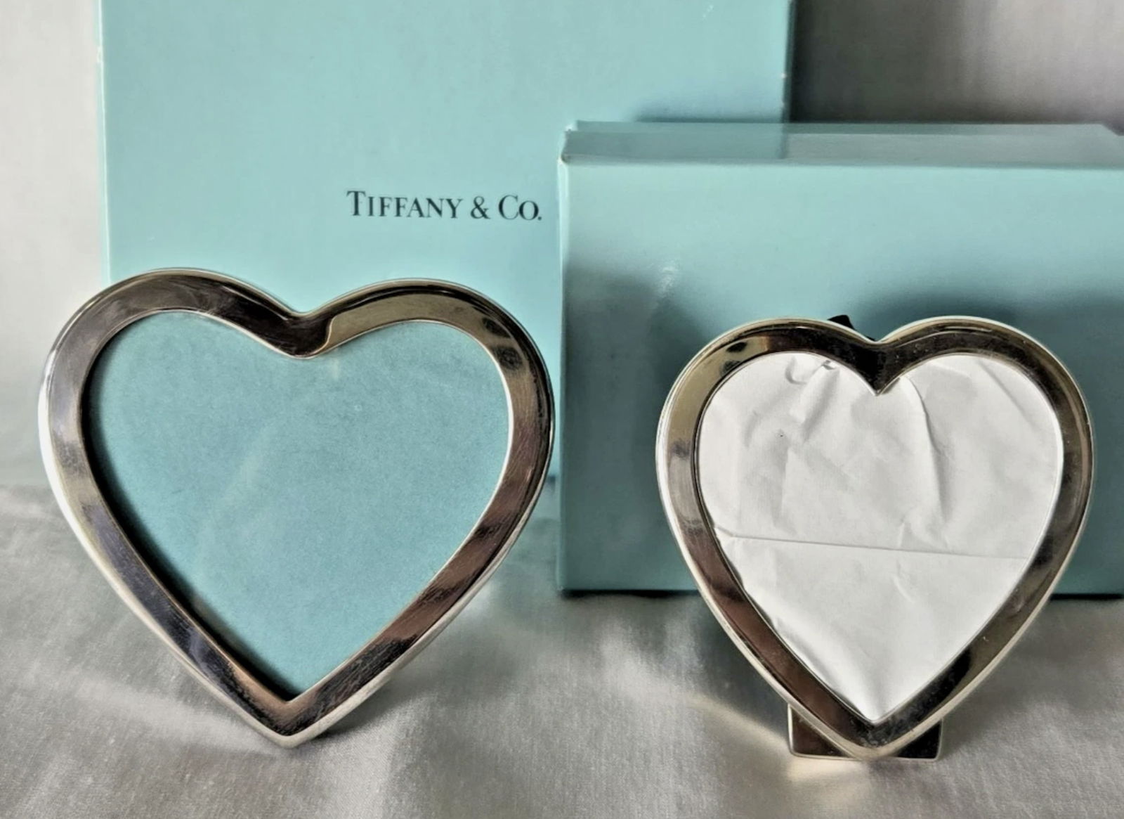 Tiffany & Co. Sterling Silver Heart Photo Picture Frames With Box (1 of 6)
