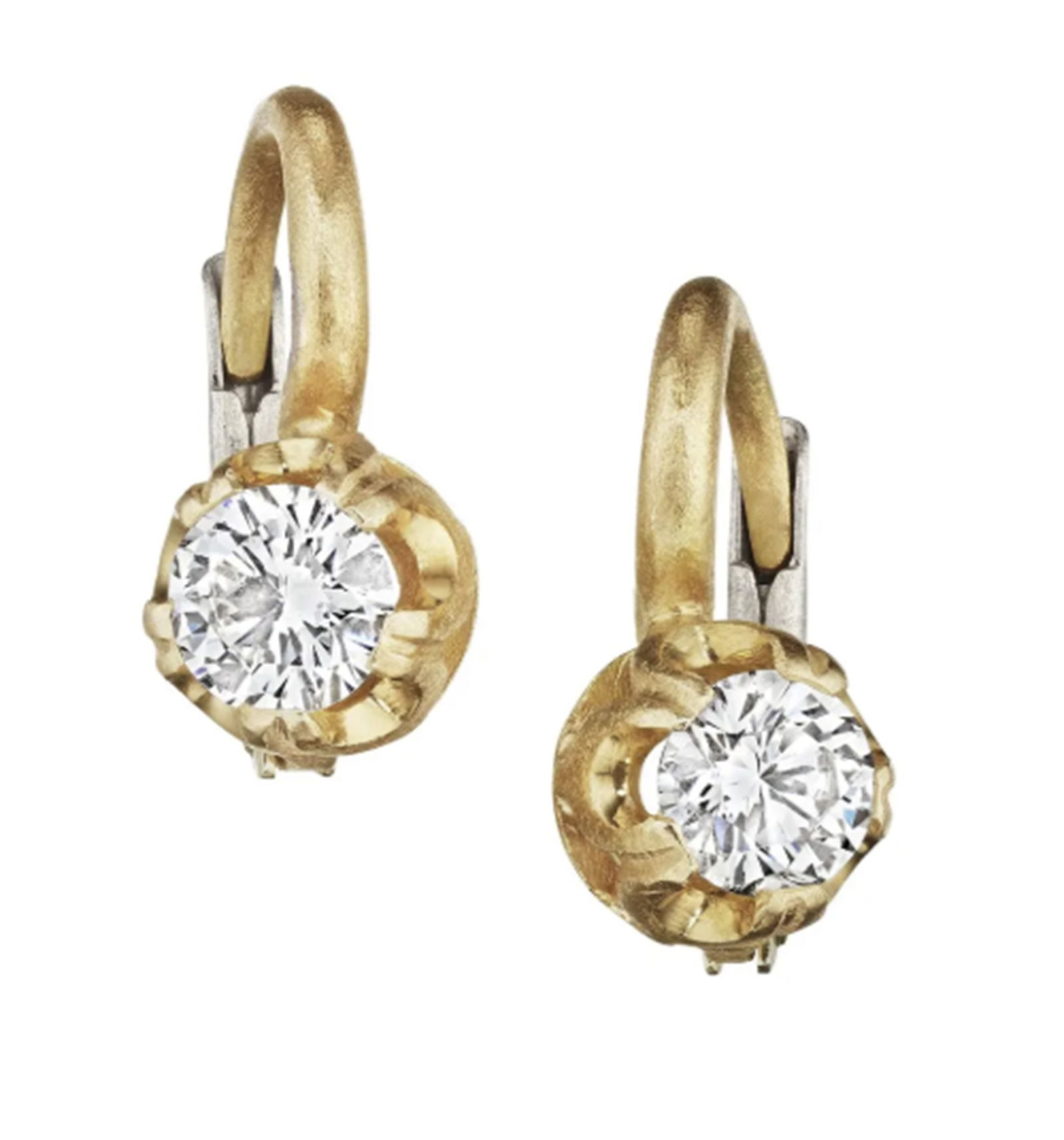A PAIR OF NATURAL DIAMOND EARRINGS 18k Yellow Gold: A PAIR OF NATURAL DIAMOND EARRINGS 18k Yellow Gold ROPERTY FROM THE COLLECTION OF BETTE MIDLERSet with round brilliant-cut diamonds, on an angle; approximate total weight: 1.00 carat; mounted in 18k