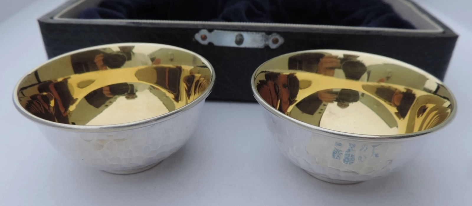 Shobido Japanese Sterling Silver Hammered Gold Wash Sake Cups With Box (1 of 6)
