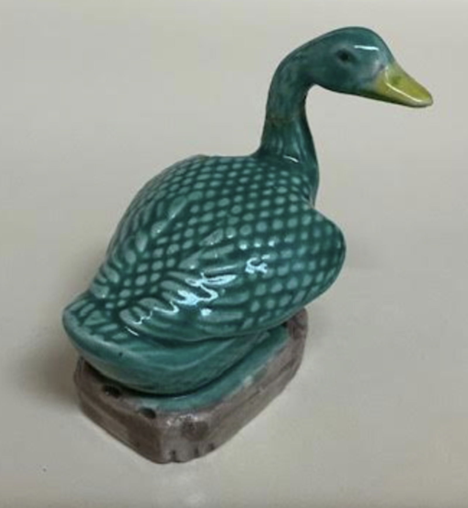 Glazed Porcelain Goose Duck Figurine Inscribed Measures approx 2.5 inches wide 2 3/4 inches tall (1 of 6)