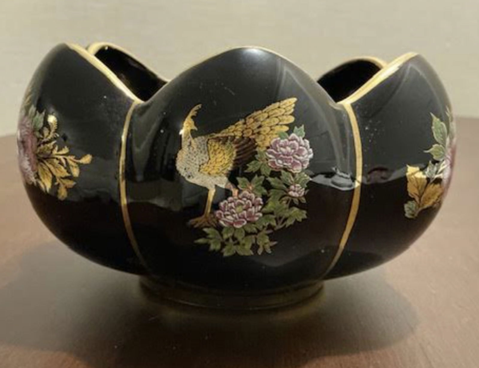 Hand Made In Rhodes By Kinoys Black Bowl Painted And Trimmed In 24K Gold: Hand Made In Rhodes By Kinoys Black Bowl Painted And Trimmed In 24K Gold Measures approx 6 inches wide and 3.5 inches tall hand made in Rhodes by kinoys with 24k gold Accents