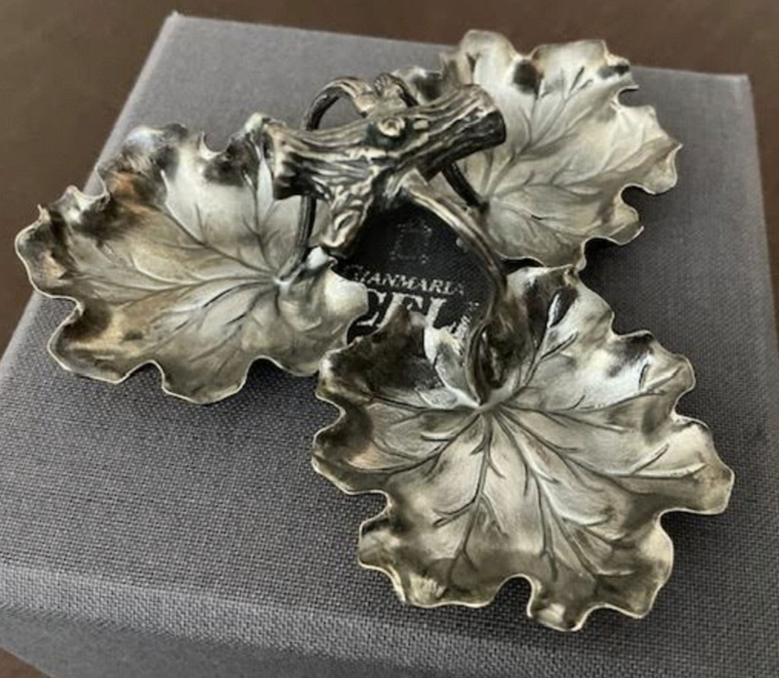Buccellati Sterling Silver 925 geranium Leaf Trio Dish With Box (1 of 9)
