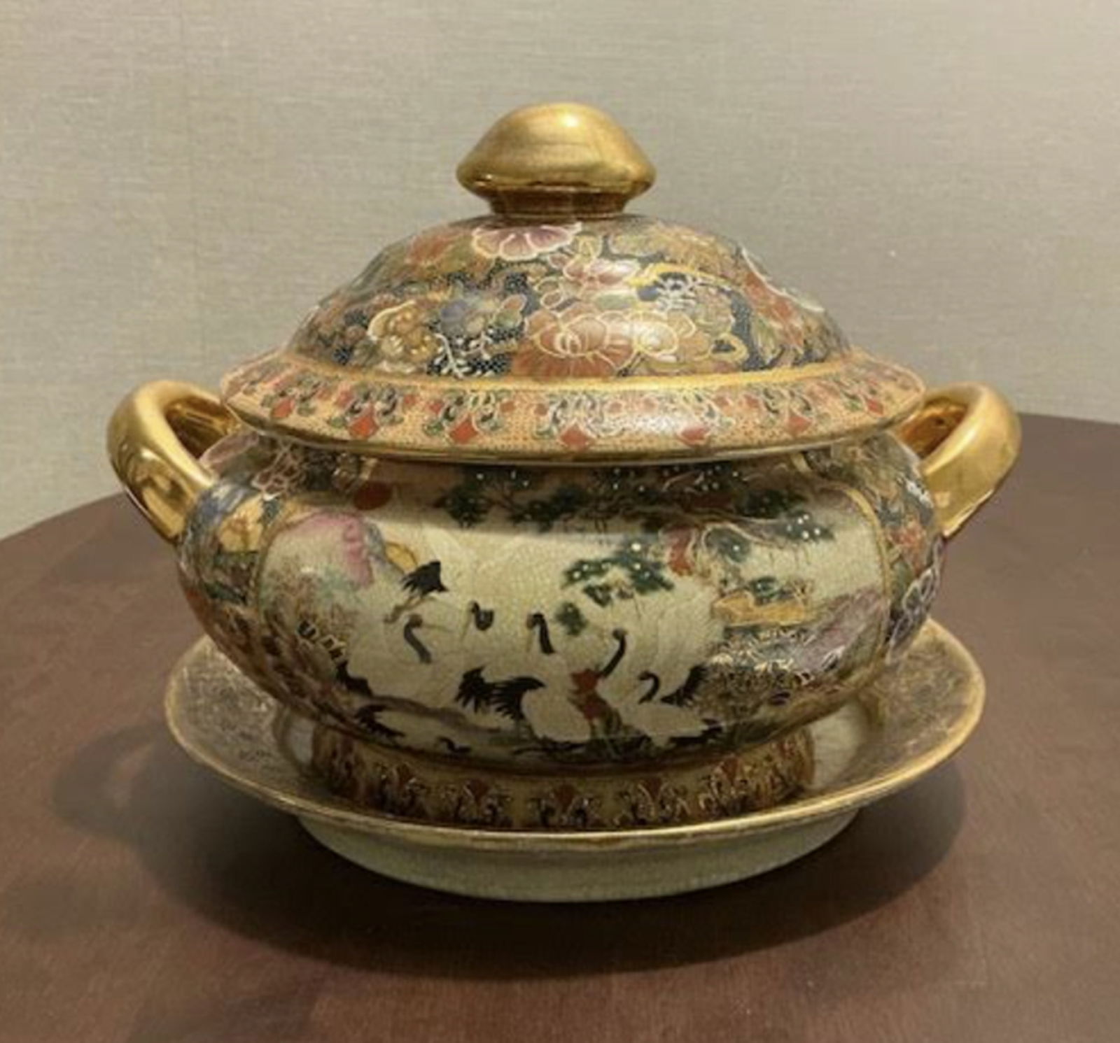 Satsuma Meiji crane Taureen With under plate Made in Japan (1 of 6)