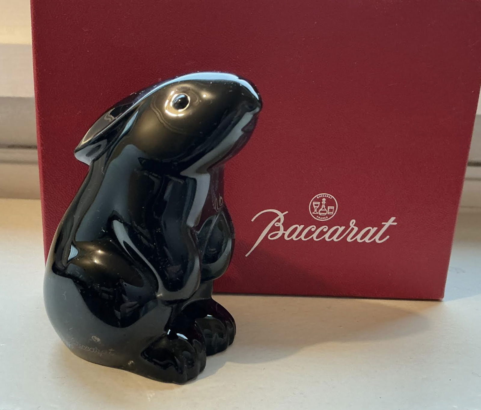 Baccarat Signed Black Crystal Bunny With Orig Box: Baccarat Signed Black Crystal Bunny With Orig Box without insert. Measures approx 3 inches. no chips or cracks present