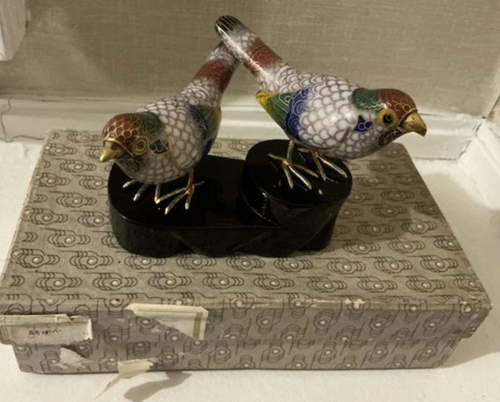 Chinese Cloisonne pair of Birds with Orig Box (1 of 6)