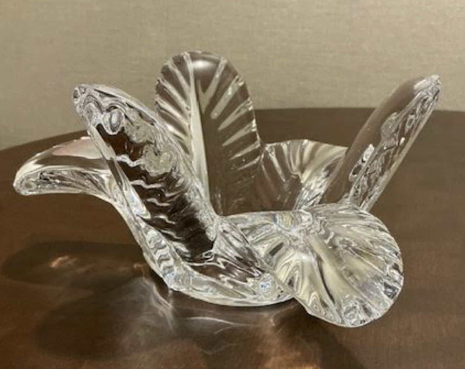 Bayel Signed French Crystal Cabbage Leaf Bowl: Bayel Signed French Crystal Cabbage Leaf Bowl. Measures approx 10 inches wide by 5 inches tall