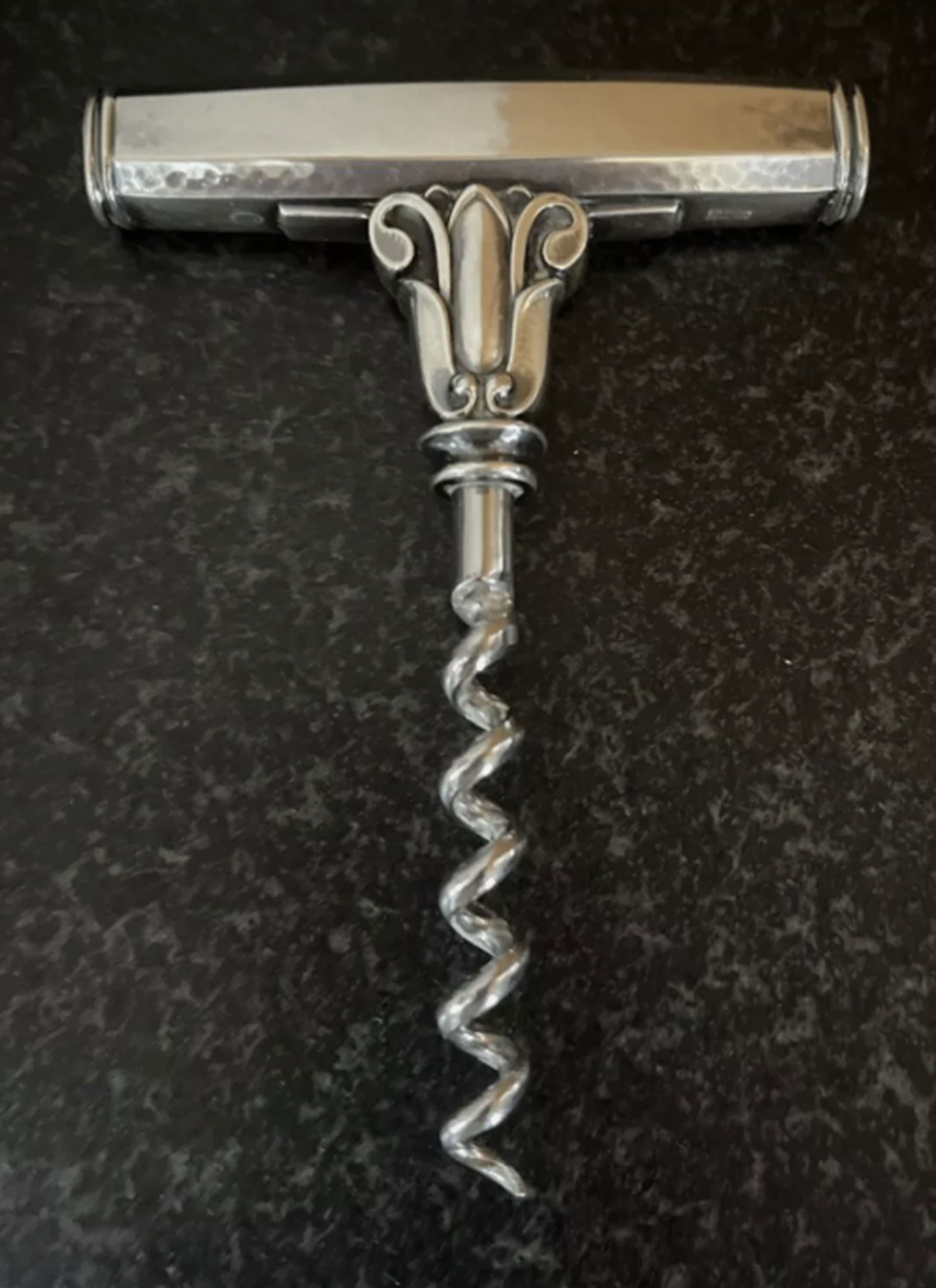 Georg Jensen Singed Sterling Silver Acorn Pattern Corkscrew opener Made in Denmark: Georg Jensen Singed Sterling Silver Acorn Pattern Corkscrew opener Made in Denmark. Measures approx 4 inches long x 2 3/4 inches wideStamped “Sterling Denmark” andwith Georg Jenson hallmark