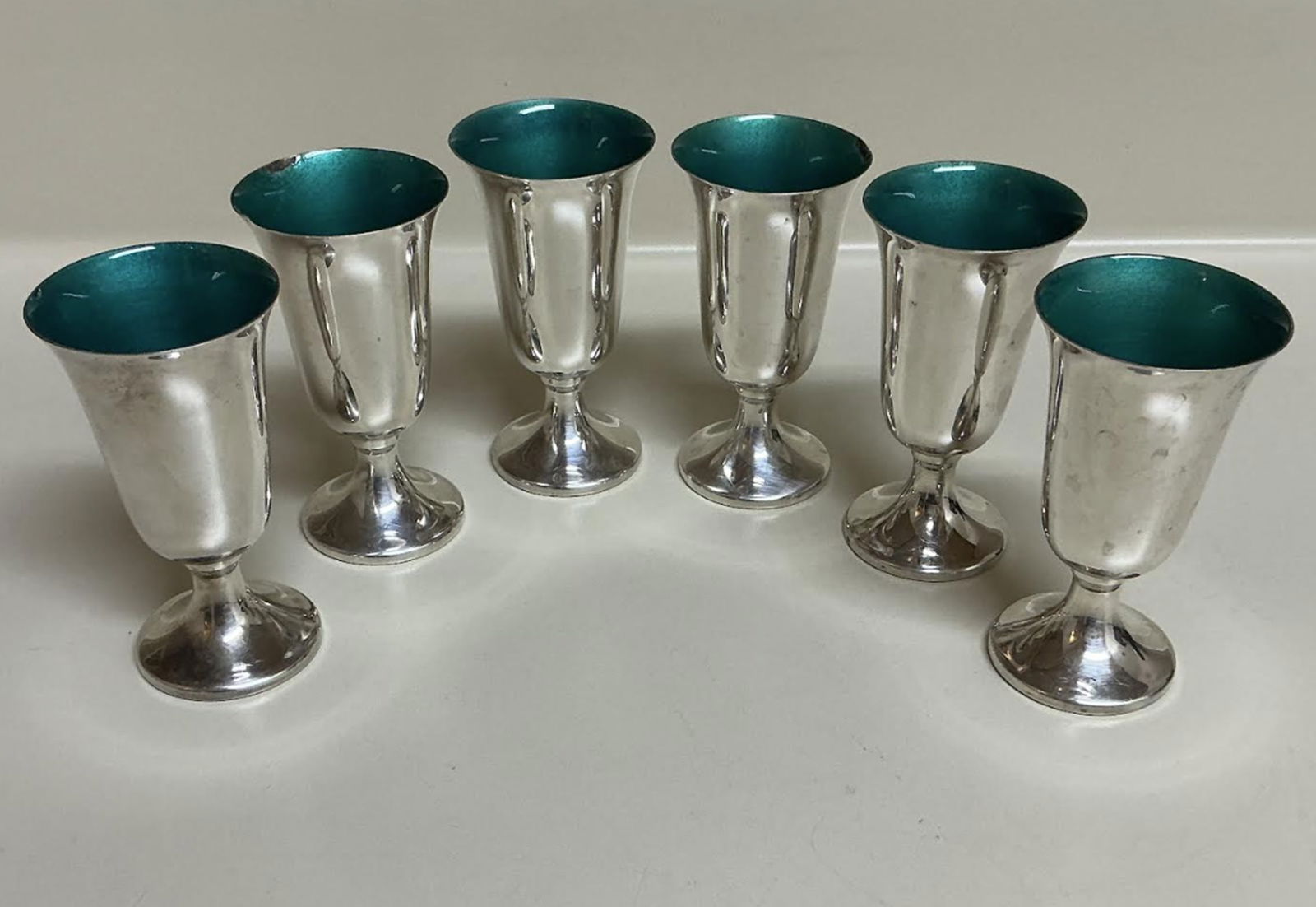Towle Sterling Silver Enamel Cordial Shot Cups Made in France: Towle Sterling Silver Enamel Cordial Shot Cups Made in France