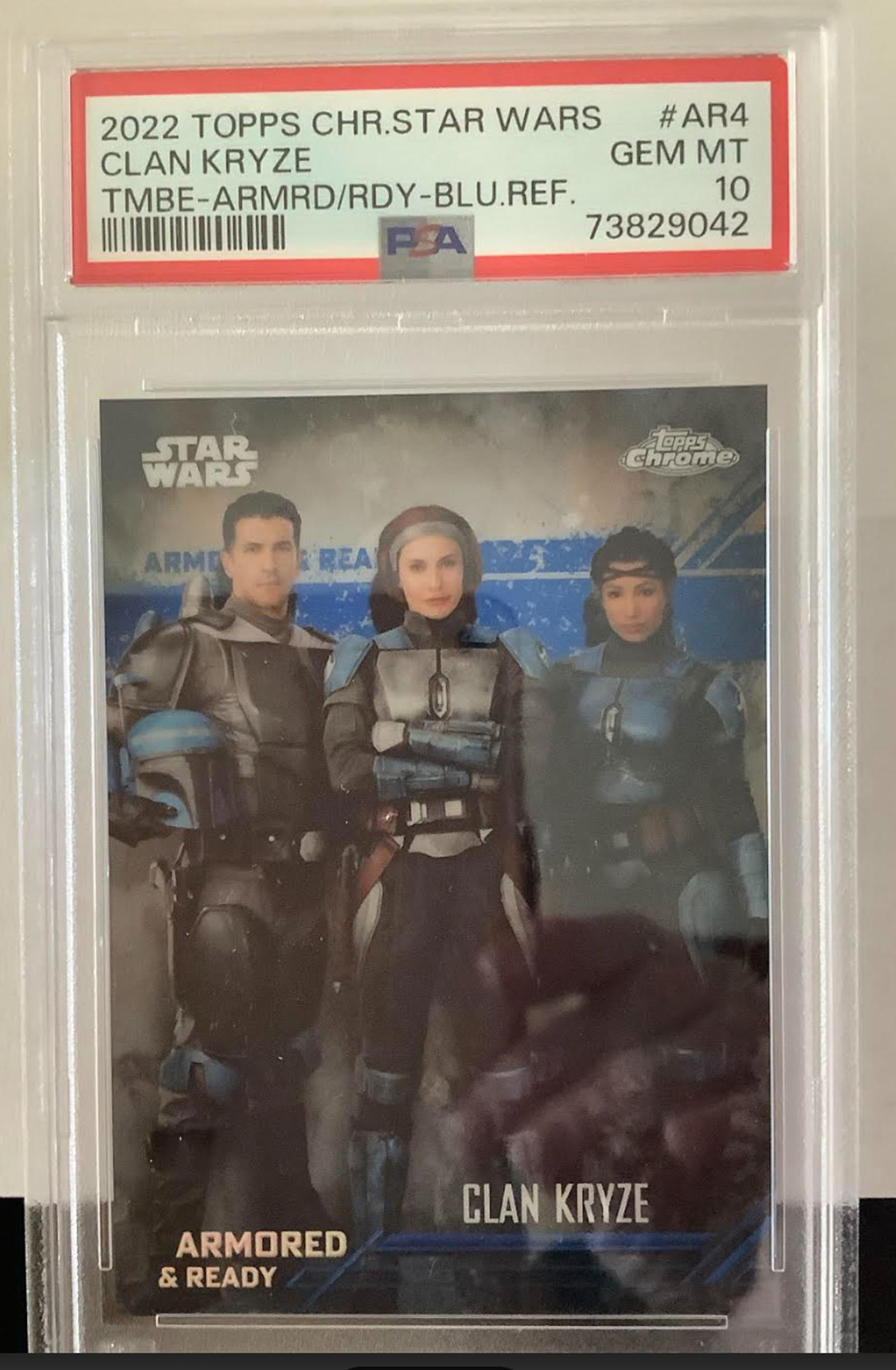 2022 Topps Chrome Star Wars Blue Refractor Clan Kryze Armored & Ready /99 PSA 10: 2022 Topps Chrome Star Wars Blue Refractor Clan Kryze Armored & Ready /99 PSA 10