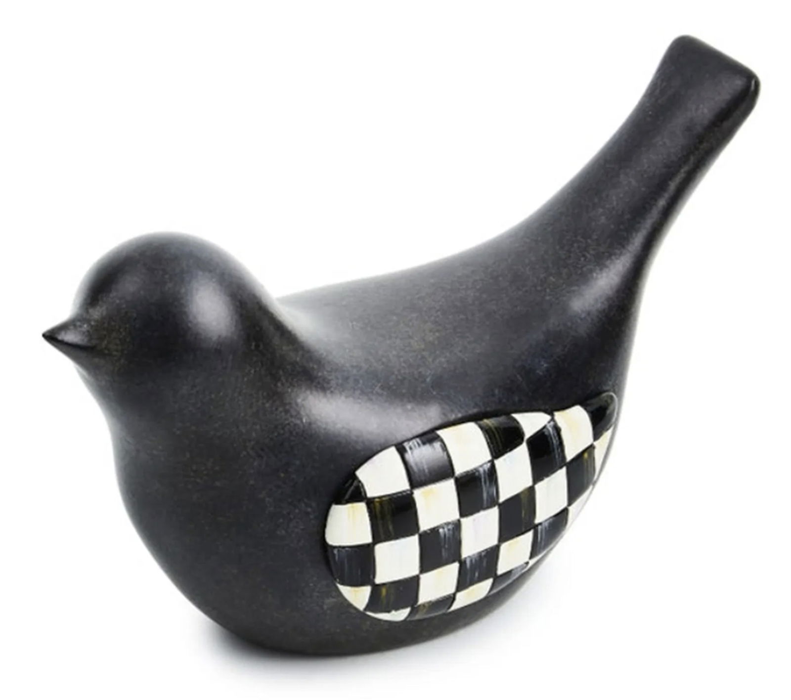 Mackenzie Childs Courtly Check Birdy Hide-A-Key Holder Figurine: Mackenzie Childs Courtly Check Birdy Hide-A-Key Holder Figurine Measures approx 3.5" wide, 6.75" long, 4.25" tall The wings are hand-painted in our signature pattern, and one slides out to hold a key.