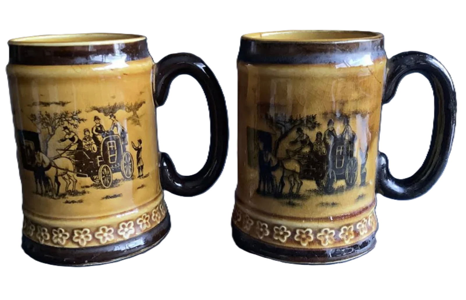 Japanese Porcelain Beer Stein Mugs: Japanese Porcelain Beer Stein Mugs. Stamped Japan on the bottom Measures approx 4 3/4 inches talland 3 inches cup opening