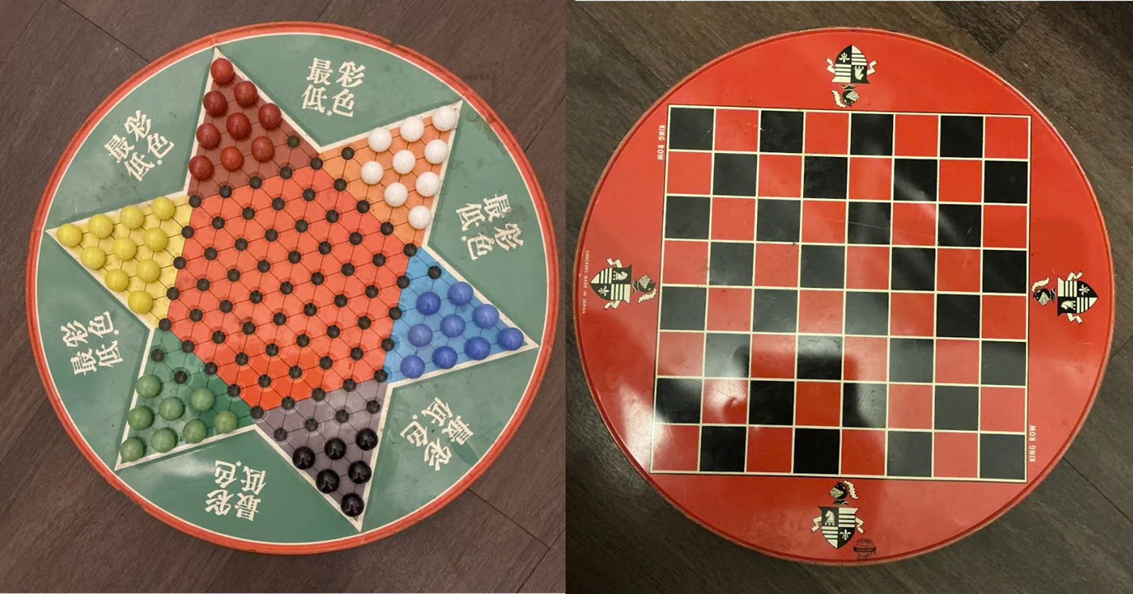Tin Litho Checkers And Chinese Checkers Board Games by OHIO ARTS: Tin Litho Checkers And Chinese Checkers Board Games by OHIO ARTS. Measure approx 12.5 inches Comes with some marble balls as well
