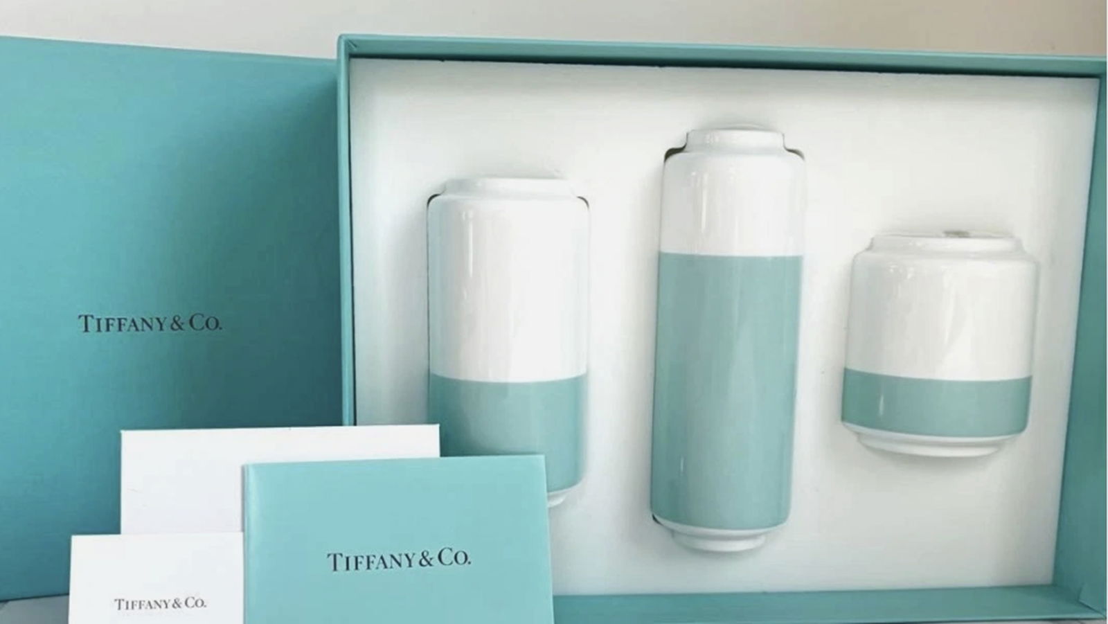 Tiffany & Co Set of Porcelain Mini Vases in Original Box: Tiffany & Co Set of Porcelain Mini Vases in Original Box
