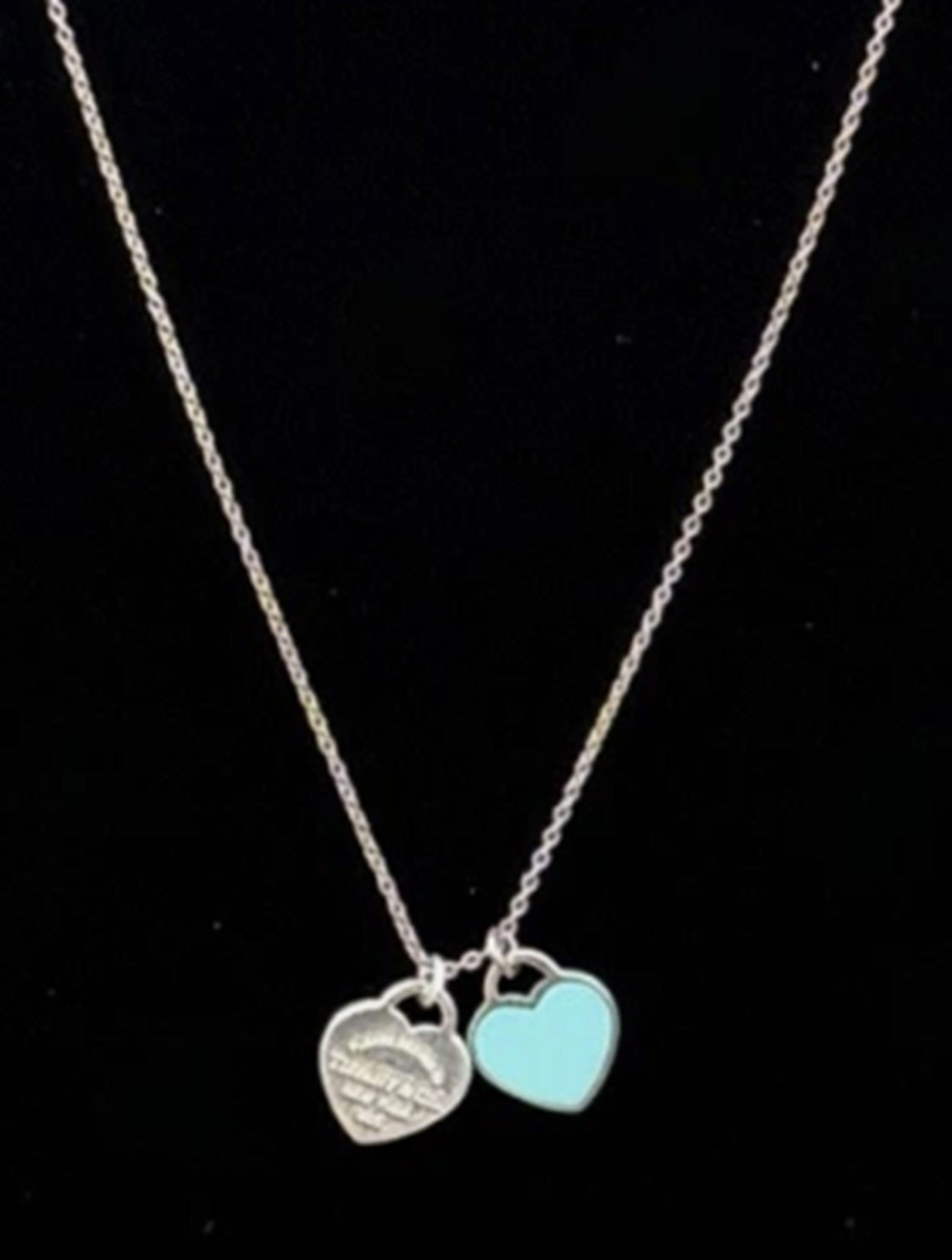 Tiffany & Co. Sterling Silver Blue Dual Heart Pendant NEcklace 18 inch (1 of 2)