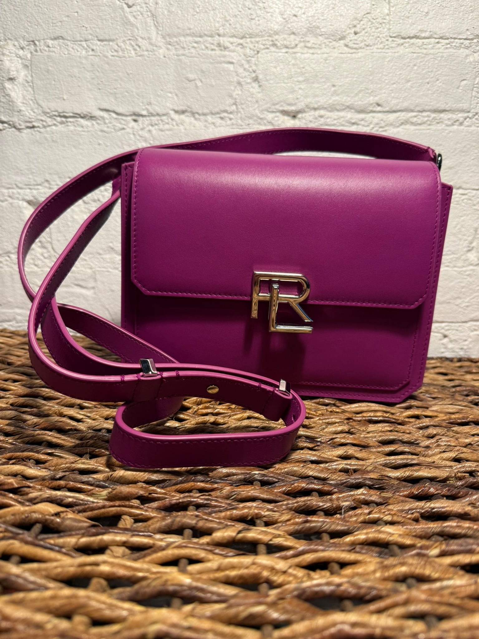 Ralph Lauren Collection: Ralph Lauren Collection Bright Purple Ralph Lauren Collection Stacked RL crossbody bag. Locking mechanism in RL logo. Silver hardware. Brand new, never used. Internal zip pocked and flap pocket. Two