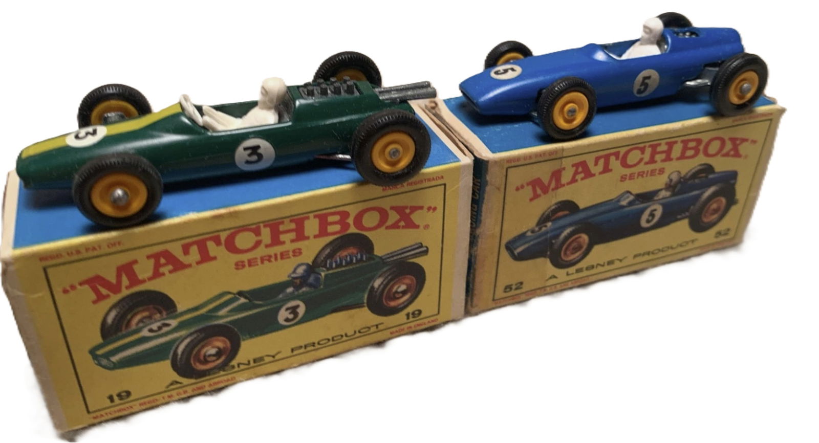 Matchbox Lesney Vehicles #19 Lotus & #52 BRM W Origibal Boxes (1 of 5)