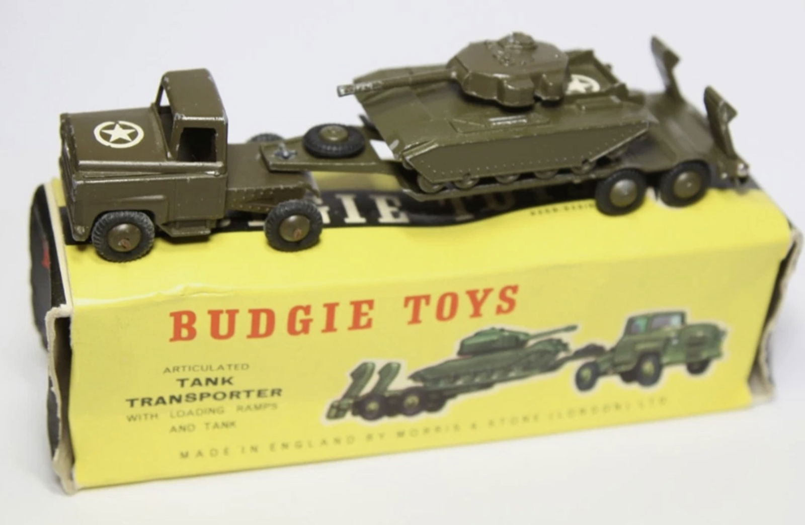 Budgie Tank Transporter In In Original Box Made in England: Budgie Tank Transporter In In Original Box Signs of age wear rare collectible