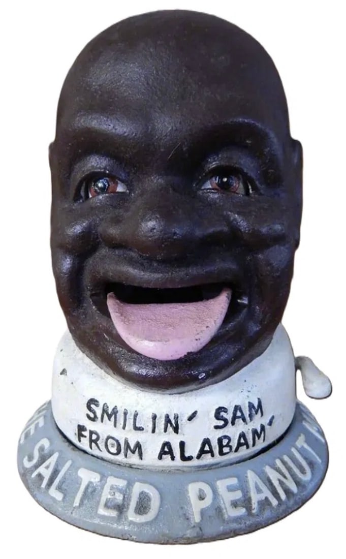Black Americana JE STEVENS Smilin' Sam Cast Iron Mechanical Bank (1 of 5)