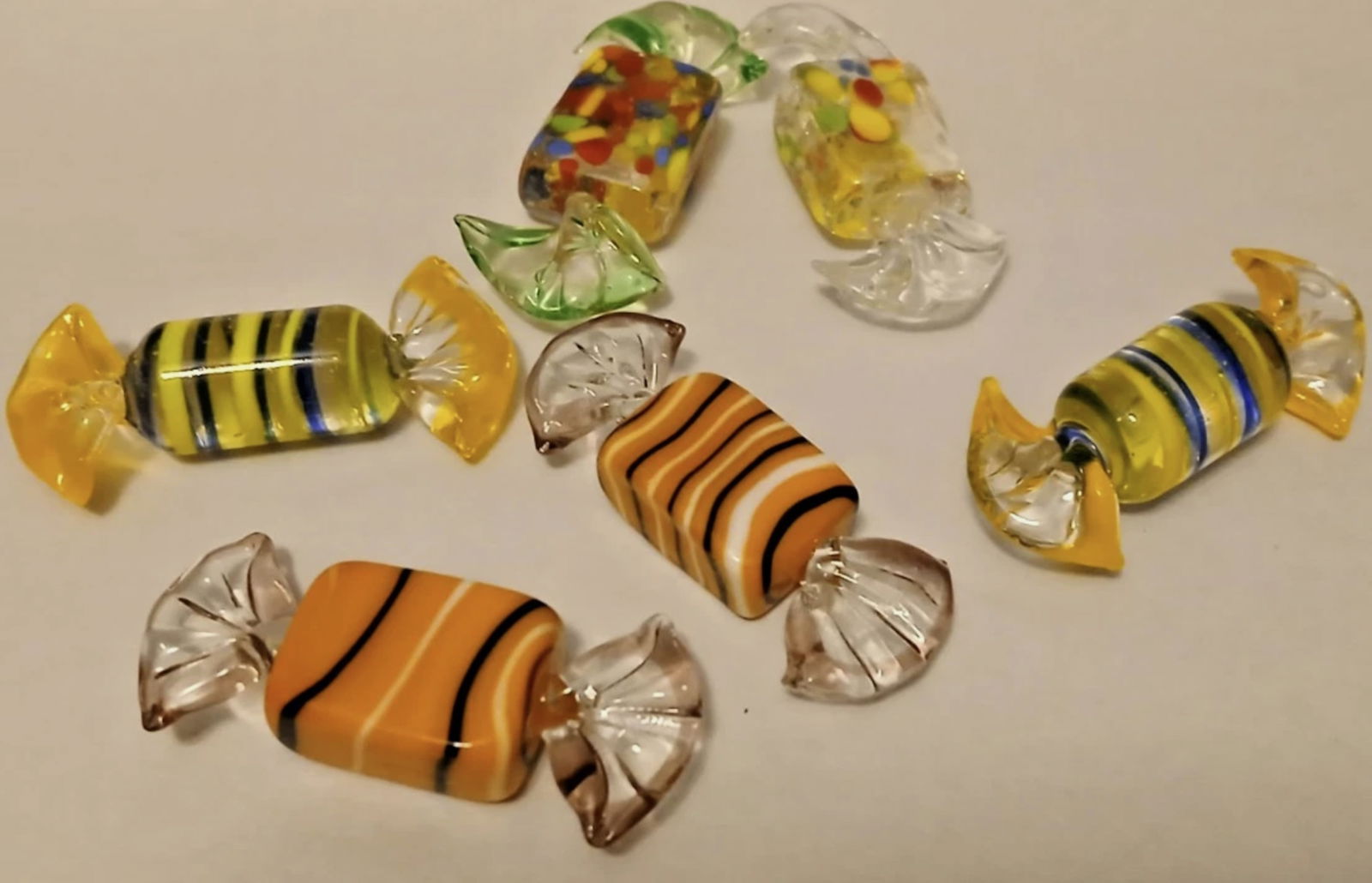 Murano Cadmium Art Glass Wrapped Candy Pieces Set of (6) - 1960s Made in Italy (1 of 2)