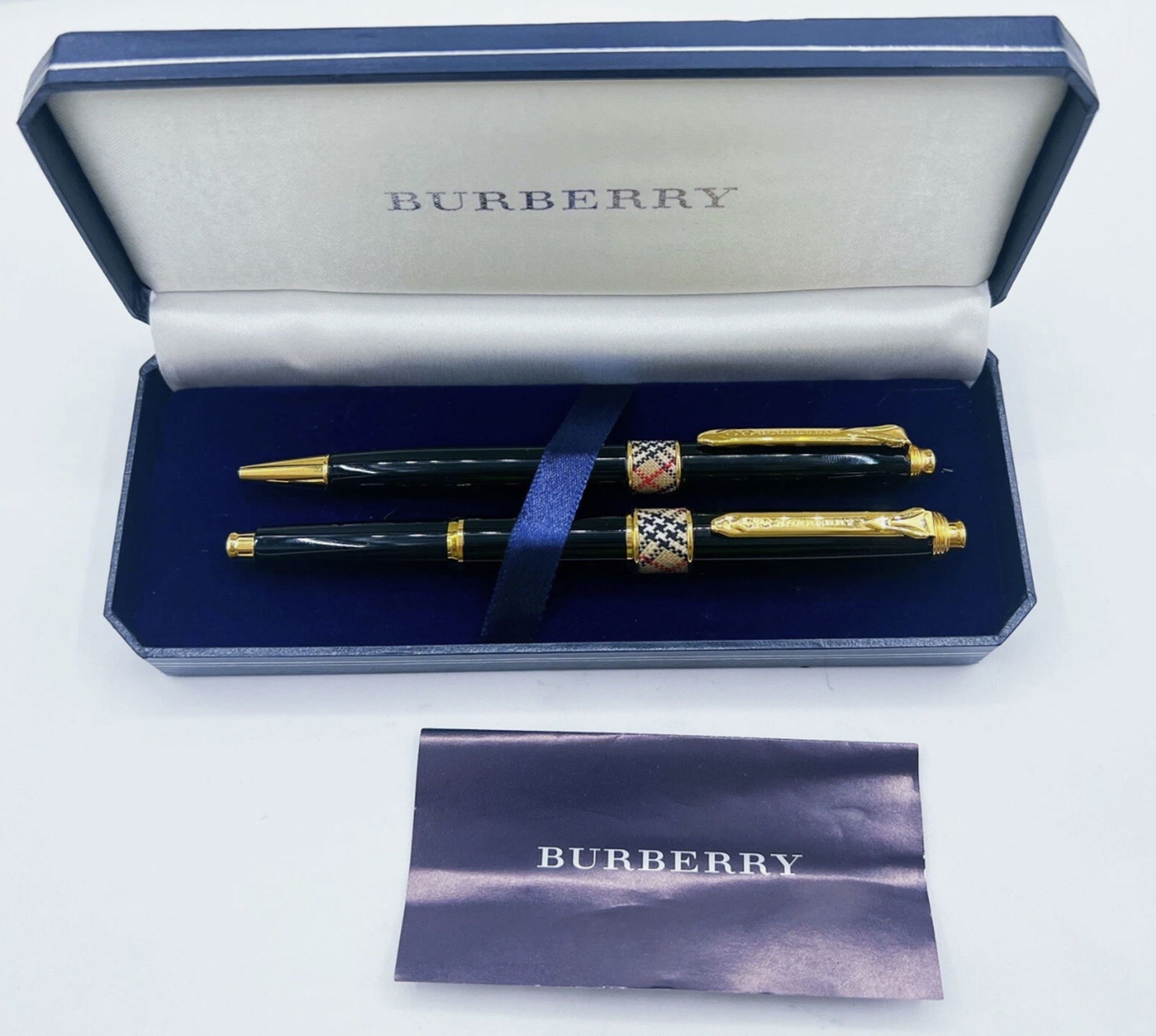 Burberry Cap Mechanical Pencil Pentel Kerry & ballpoint Pen Set With Orig Box: Burberry Cap Mechanical Pencil Pentel Kerry & ballpoint Pen Set With Orig Box