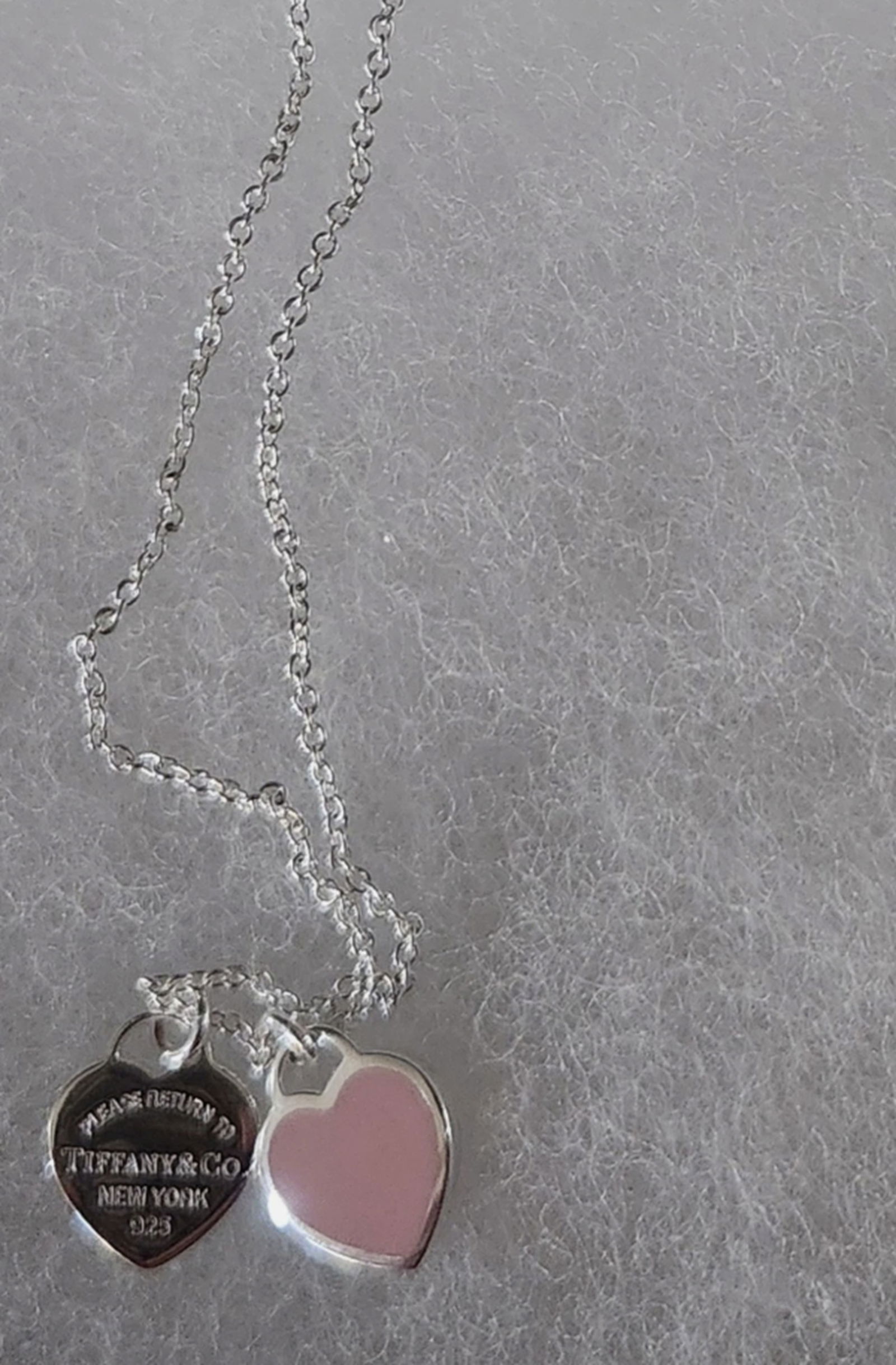 Tiffany & Co Sterling Silver Pink Enamel Double Heart Necklace (1 of 1)