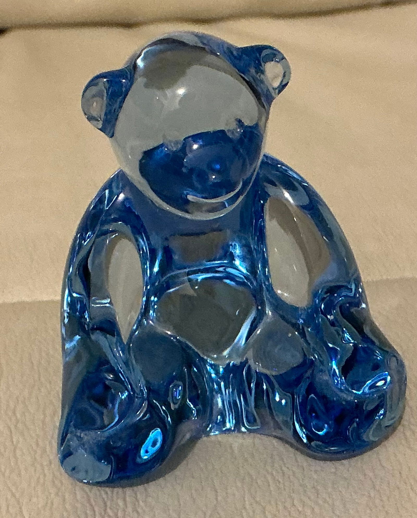 Baccarat Signed Crystal Blue Spinning Bear Cub Figurine Paperweight (1 of 7)