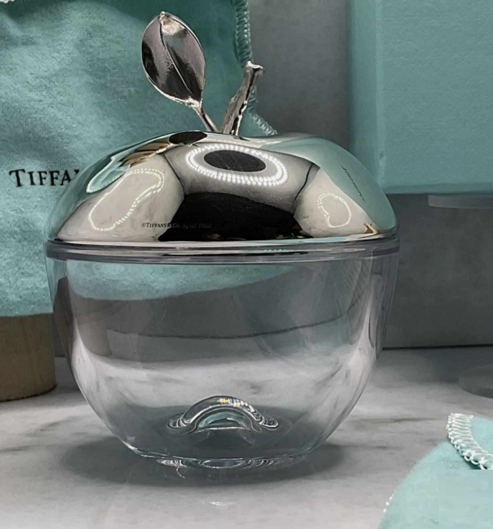 Tiffany & Co Sterling Silver and Crystale Apple Bowl In Original Box (1 of 8)