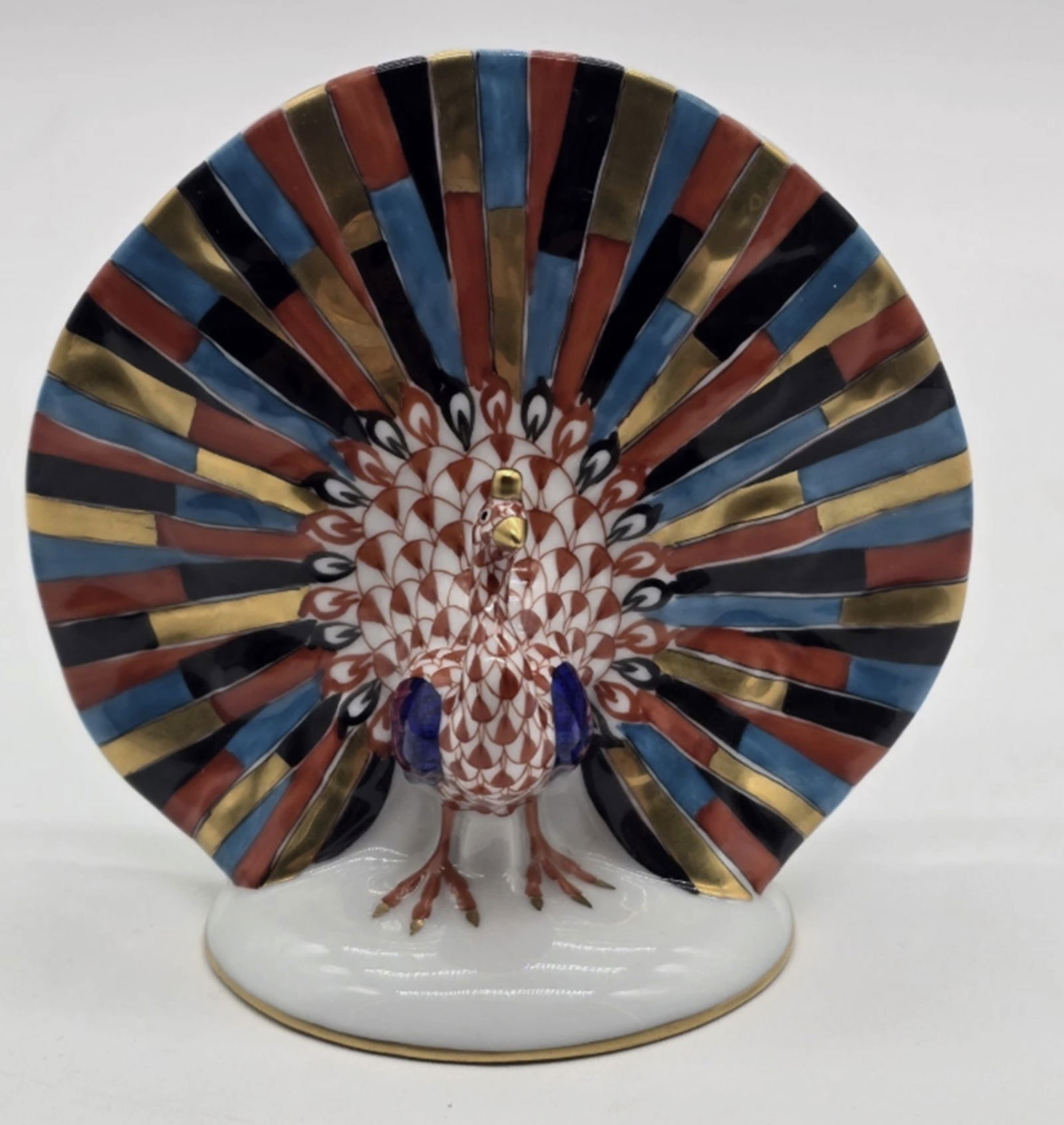 Herend Signed Porcelain Rust Fishnet Peacock Figurine (1 of 6)