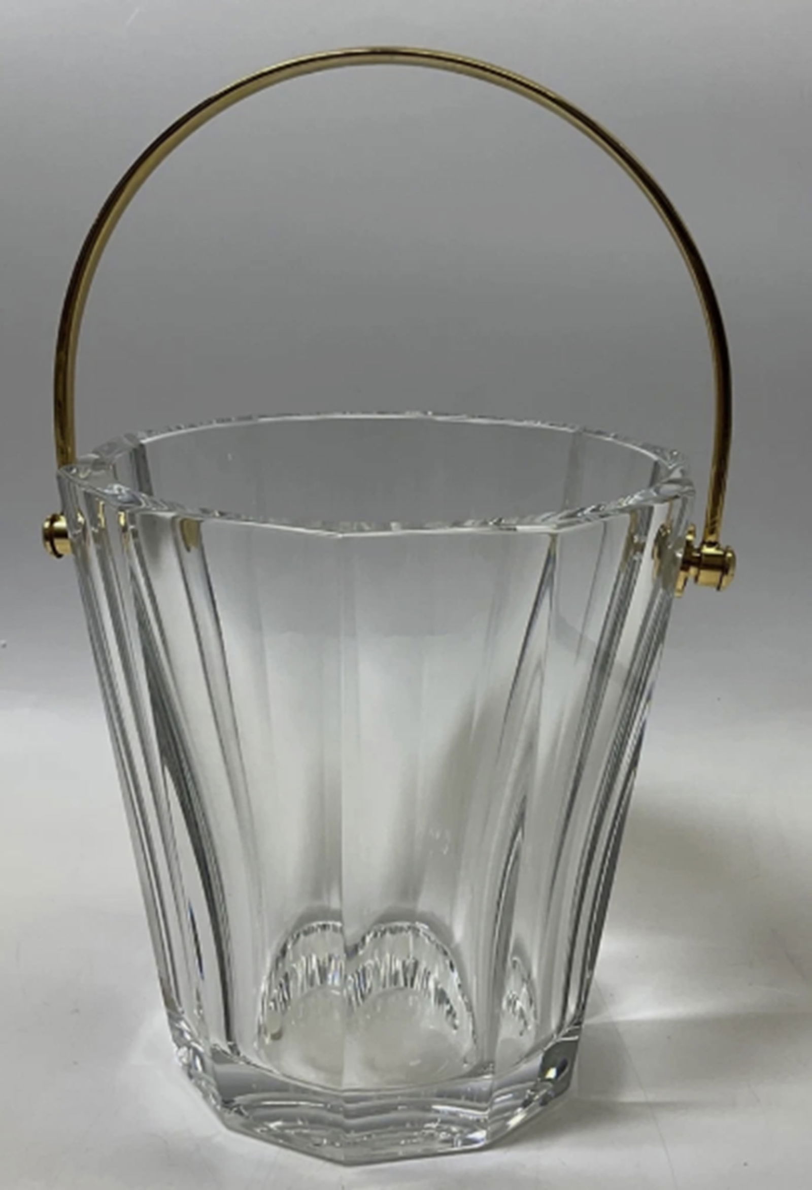 Baccarat Signed Crystal Decagon Ice Bucket With Brushed Gold Handle Made in France (1 of 6)