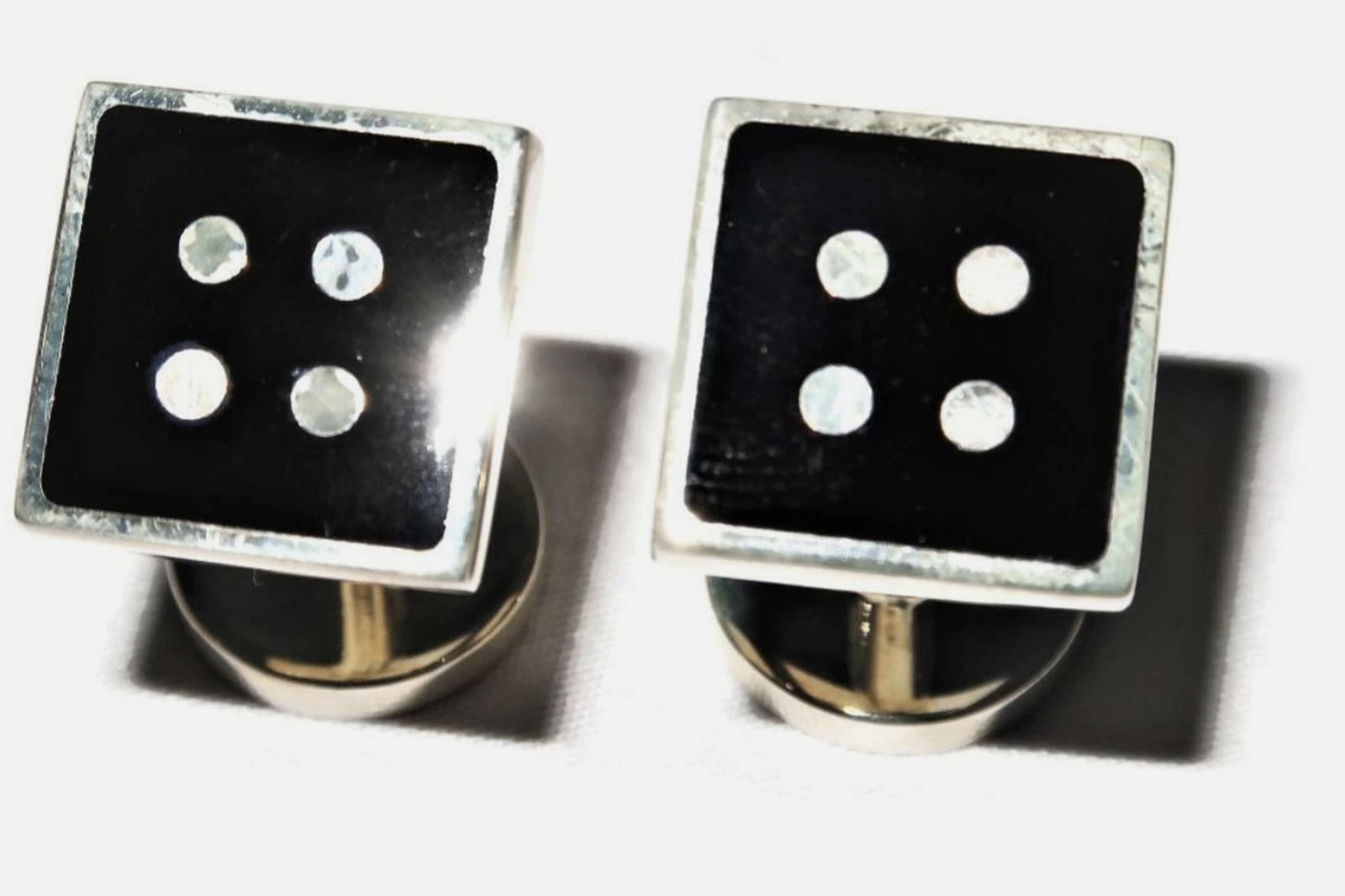 Christofle .925 Sterling Silver Cufflinks, Black Dice, in Box with Dust Bag (1 of 5)