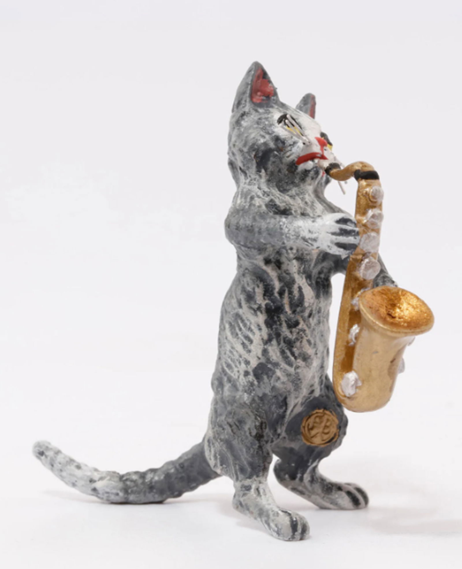 Fritz Bermann Austrian Vienna Bronze Cat playing a saxophone. FBW (1 of 2)