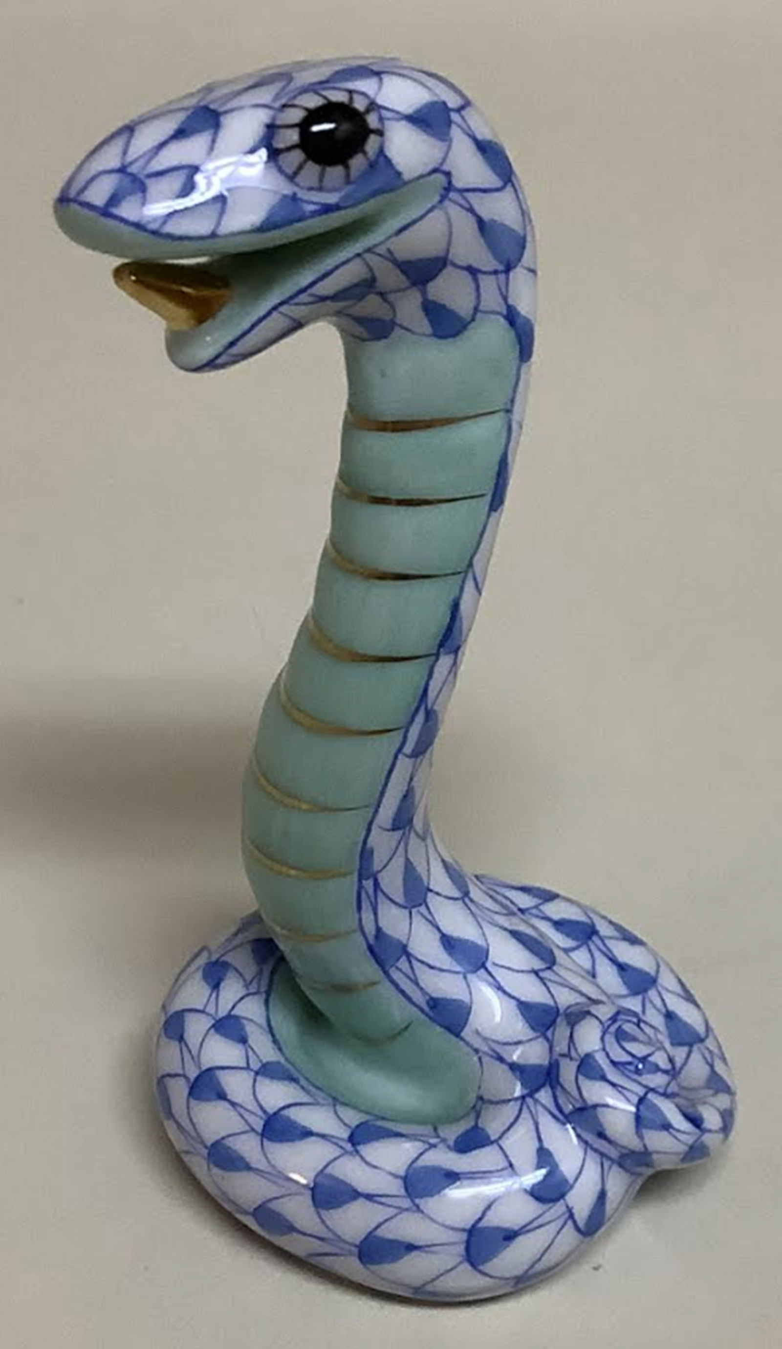 Herend signed porcelain blue fishnet snake figurine (1 of 7)