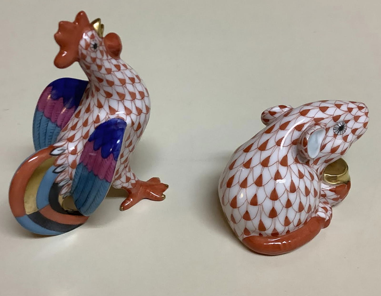 Herend signed porcelain rust fishnet Figurine with 24 k gold accents (1 of 6)