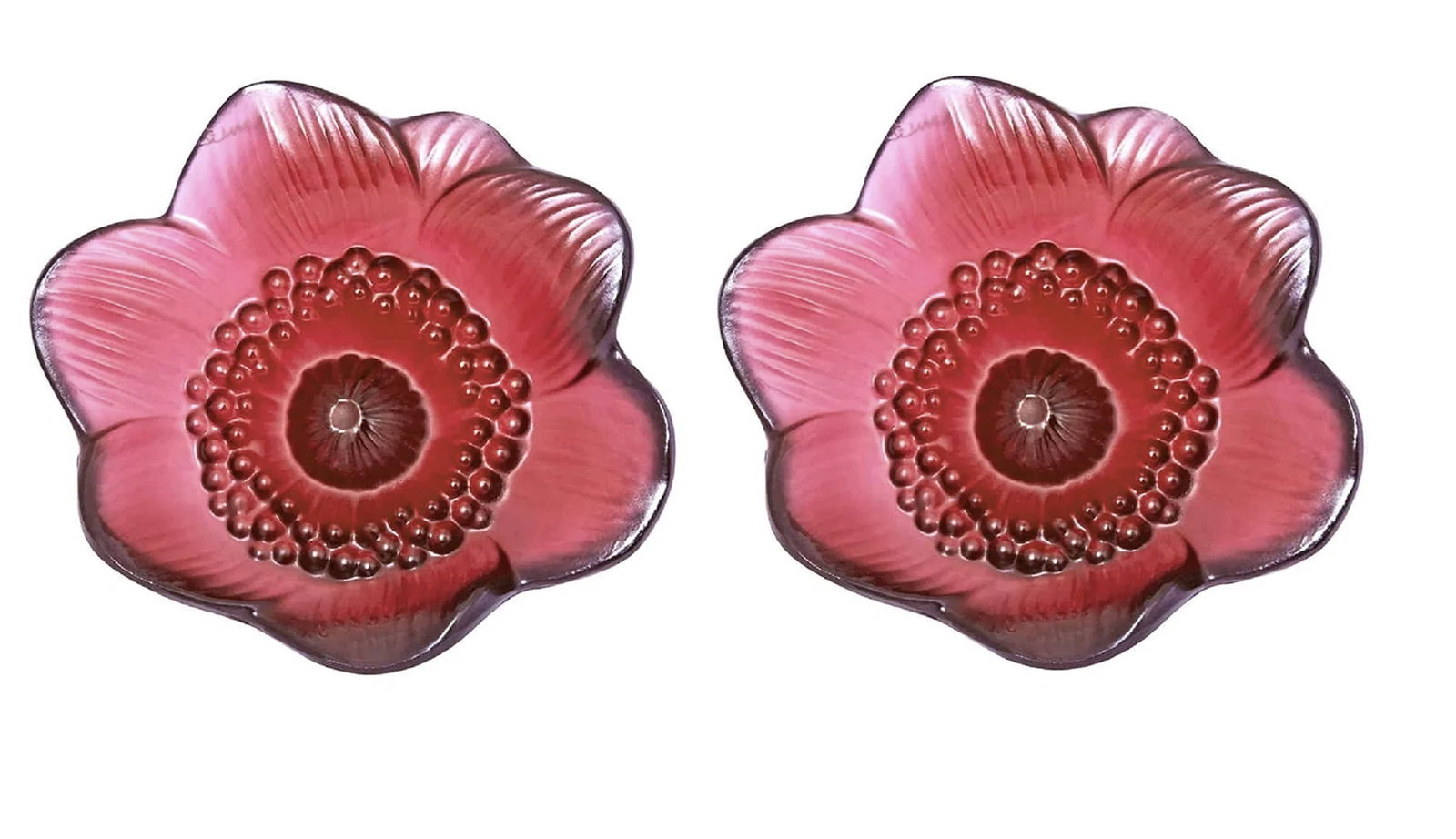 Lalique signed red Crystal flower Delicate flower Set of 2 With Orig Box (1 of 4)