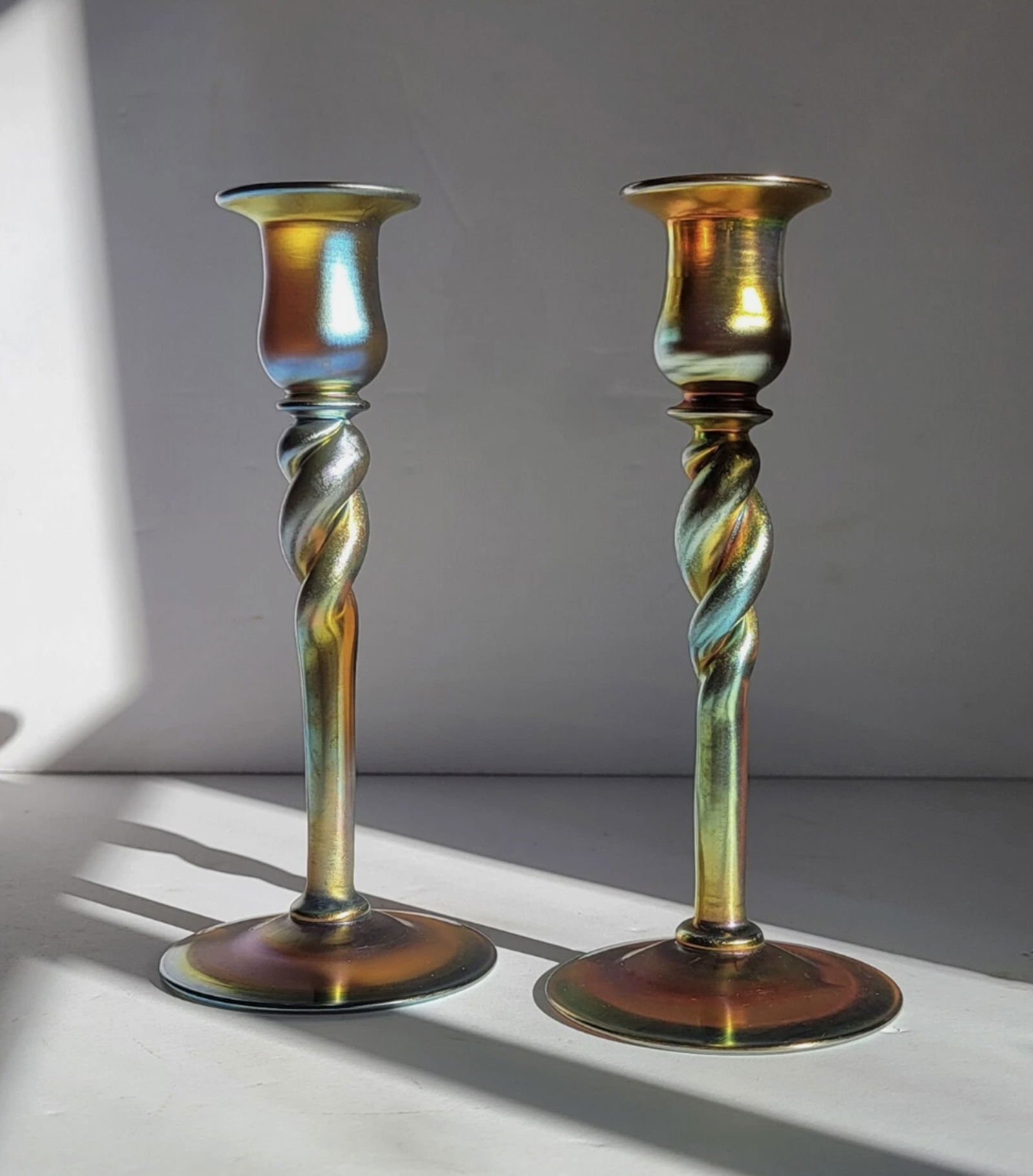 Steuben Aurene Signed Decorative Candle Sticks Pair (1 of 6)